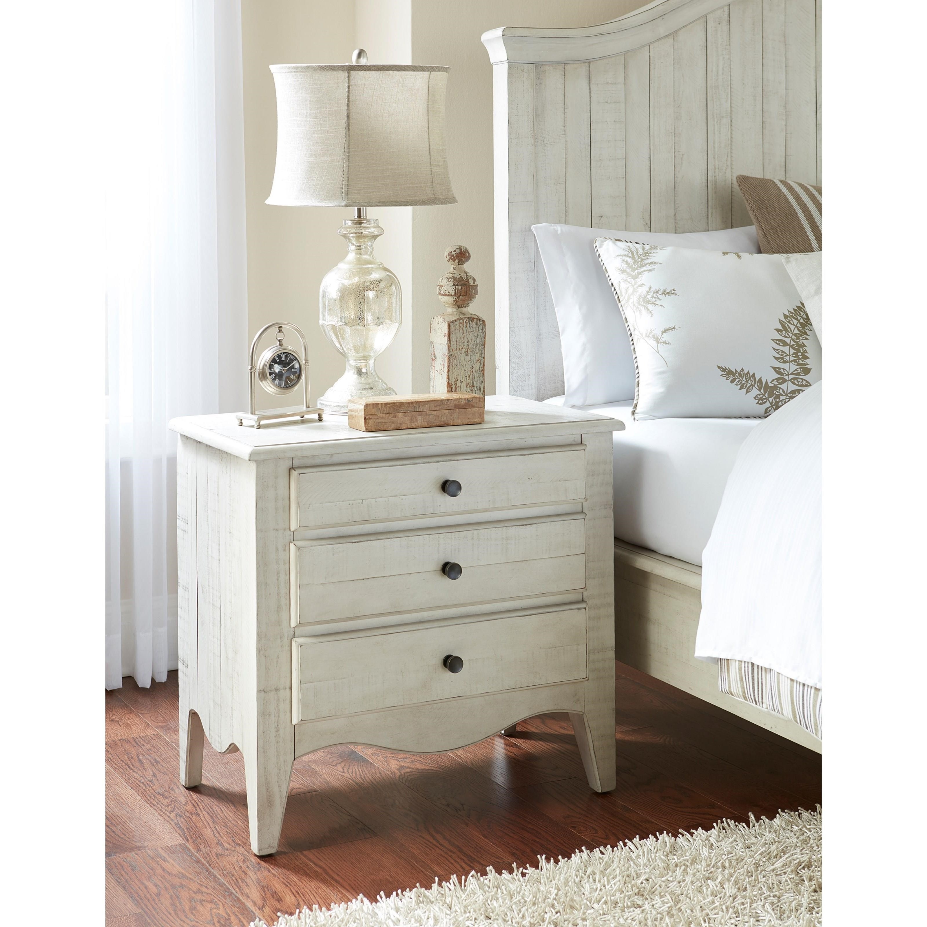 Modus International Ella Rustic 3Drawer Nightstand in White Wash