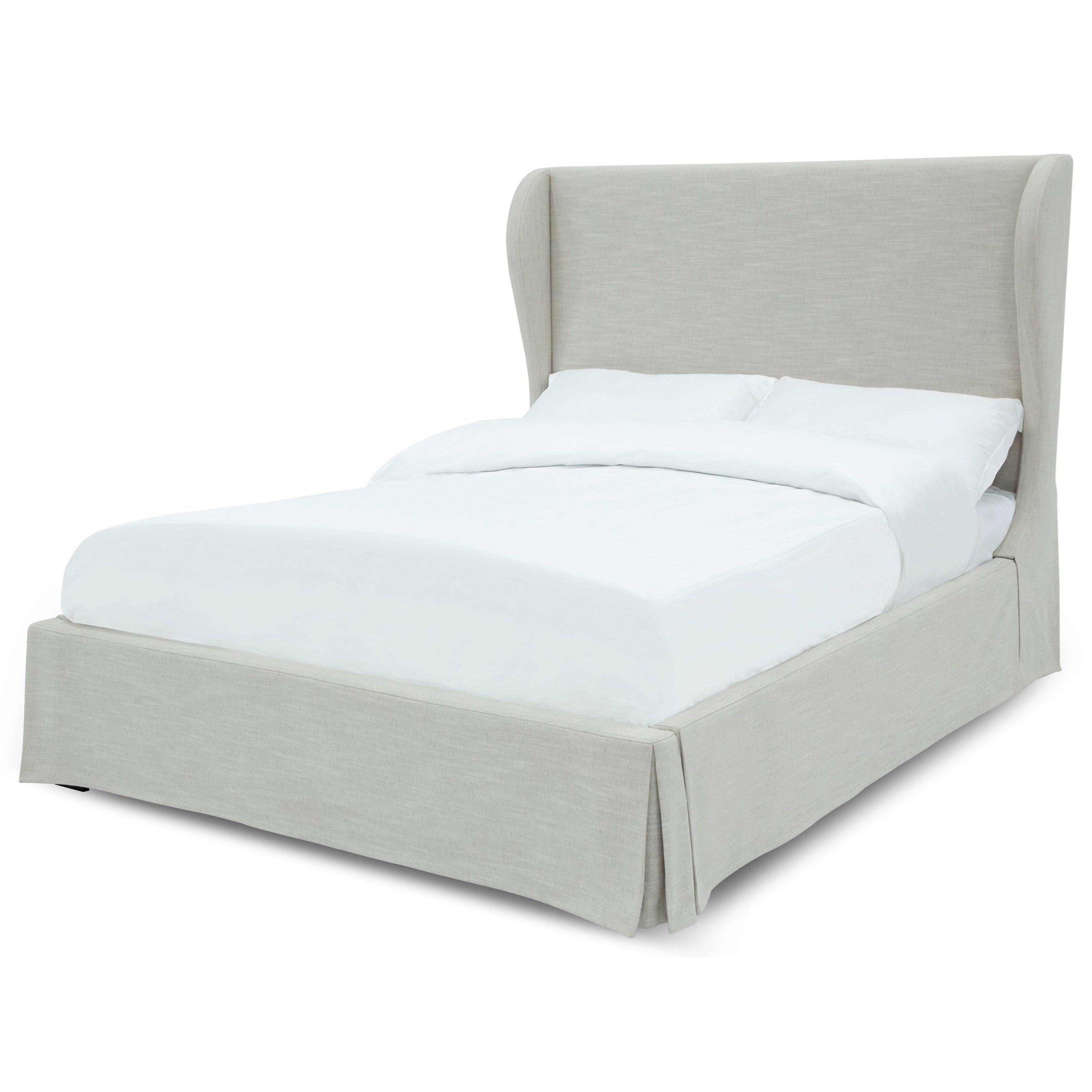 Modus International Juliette Hera Full Upholstered Skirted Storage Panel Bed in Oatmeal Reeds