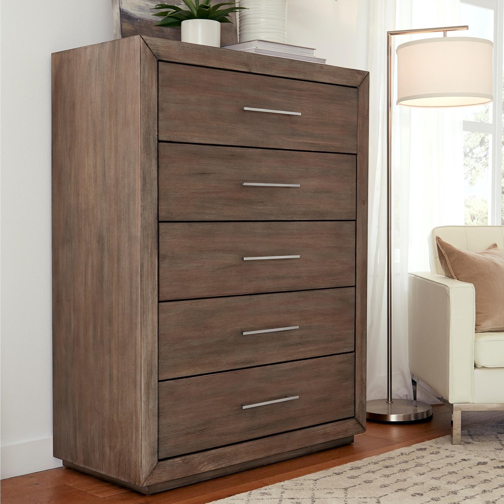 Modus International Melbourne Contemporary 5Drawer Chest with Felt Lined Top Drawer Reeds