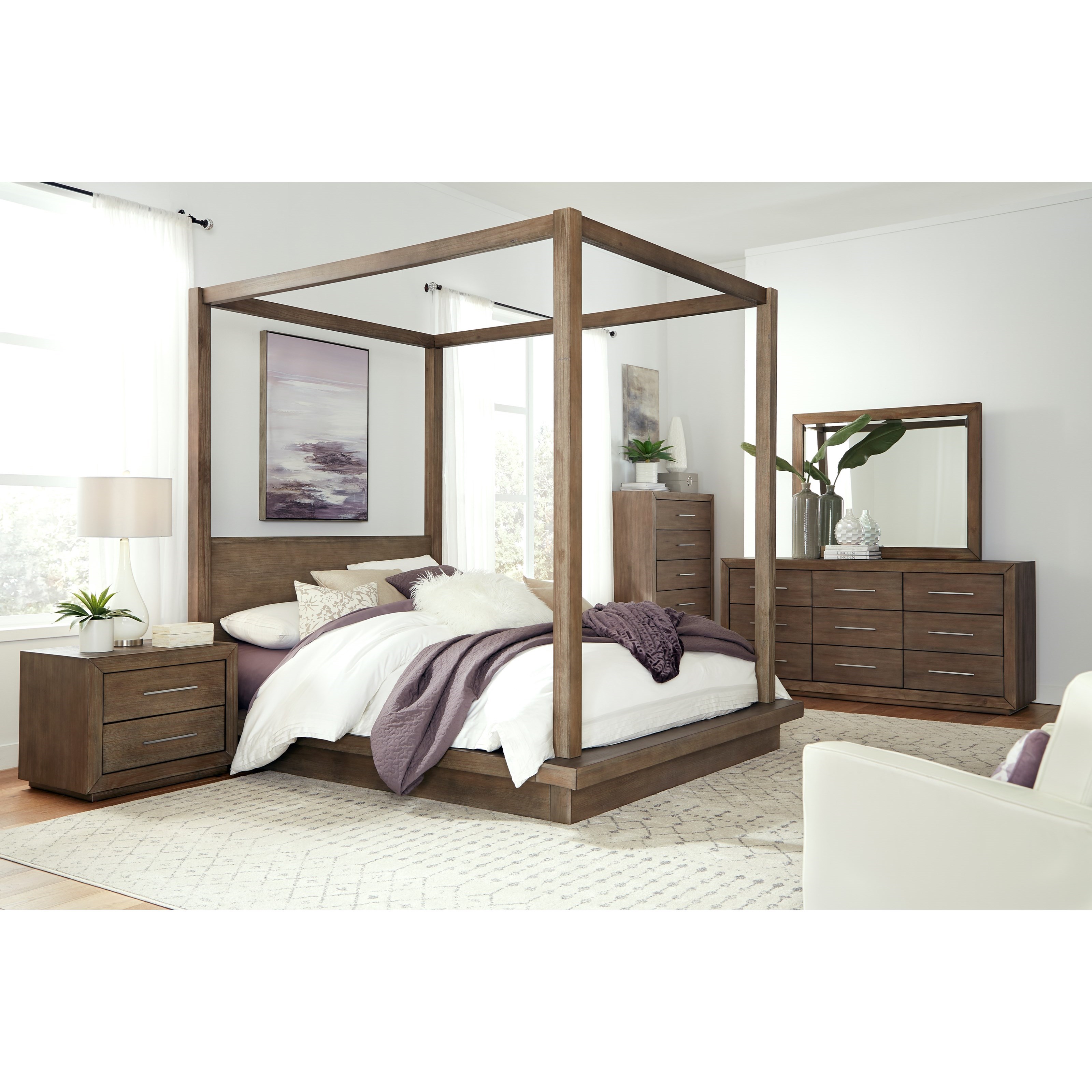 Melbourne Contemporary Queen Canopy Bed Sadler's Home Furnishings