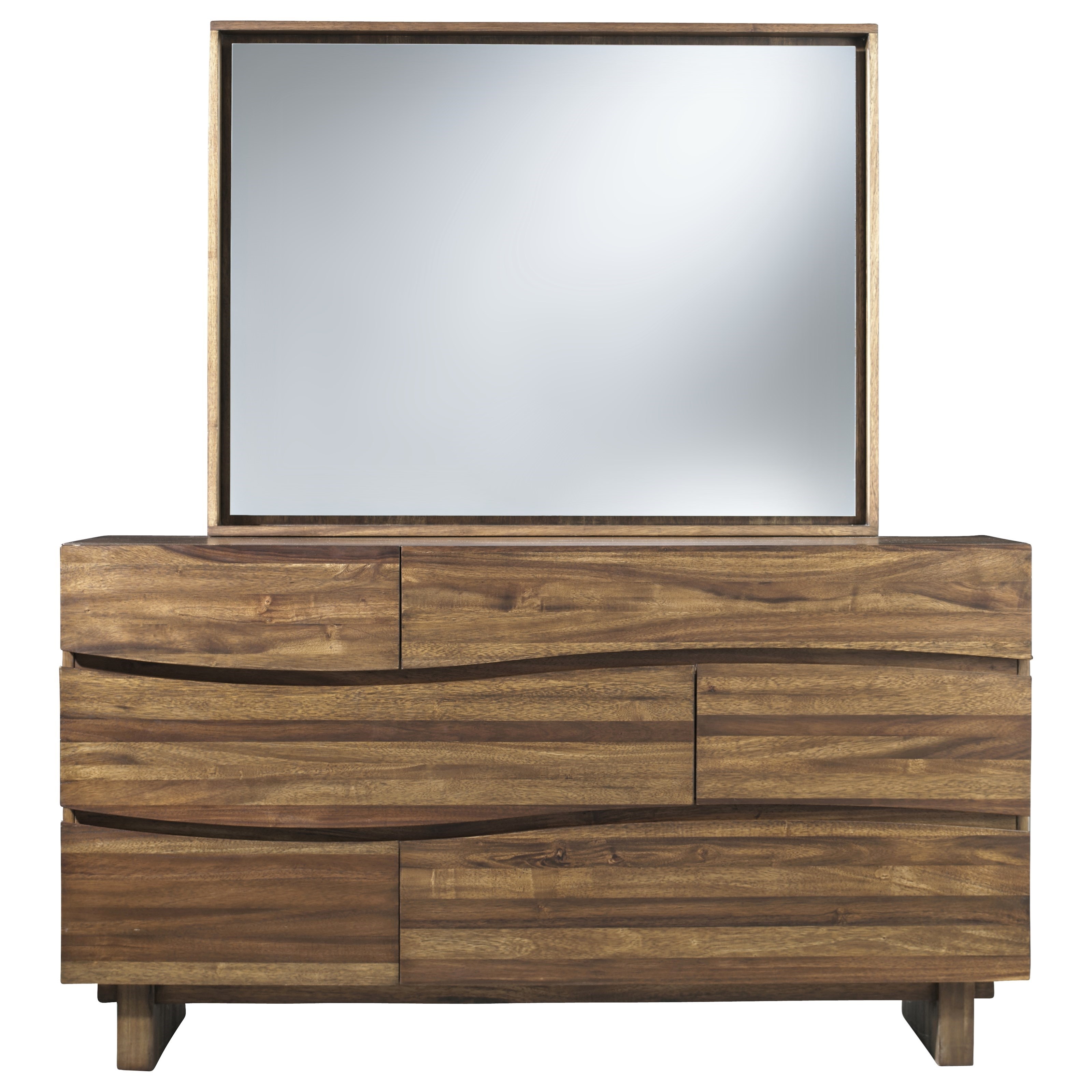 Ocean 8C7982+8C7983 Contemporary 6Drawer Solid Wood Dresser and Mirror