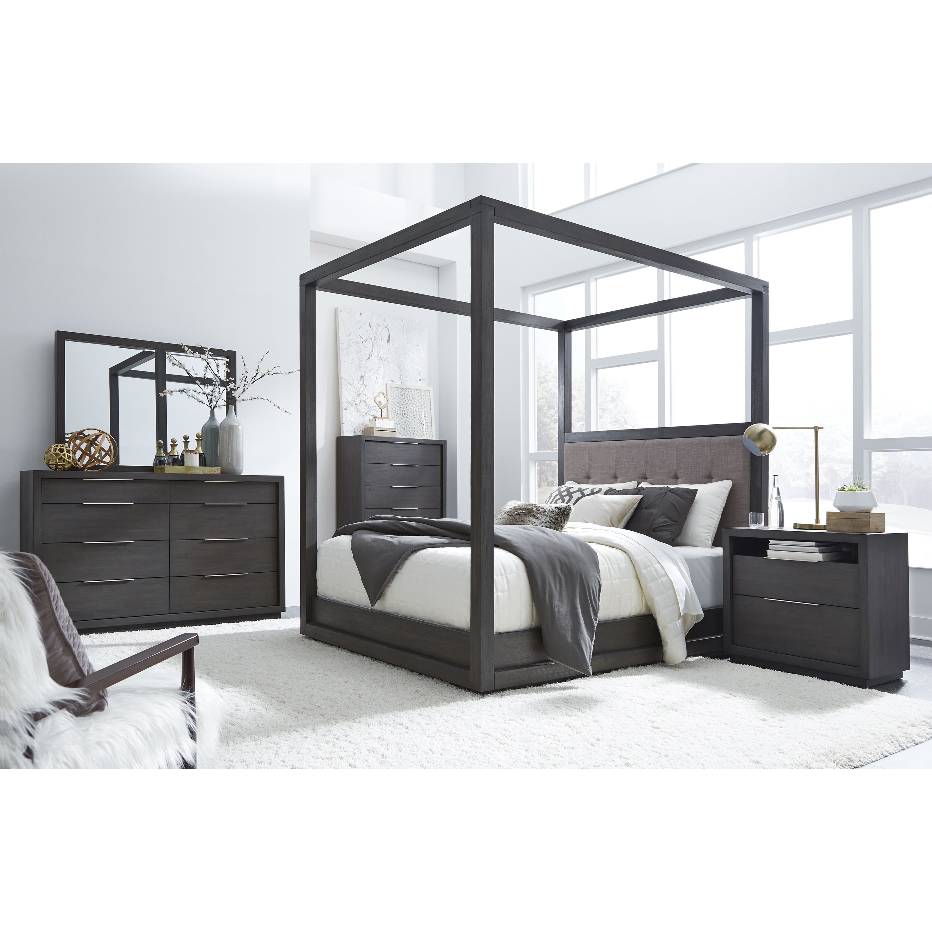 Modus International Oxford King Canopy Bed with Upholstered Headboard