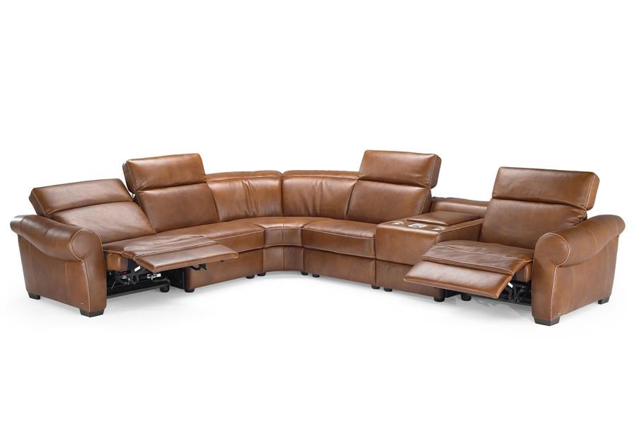Natuzzi Editions B751 Transitional Reclining Sectional with Storage Console and Cupholders