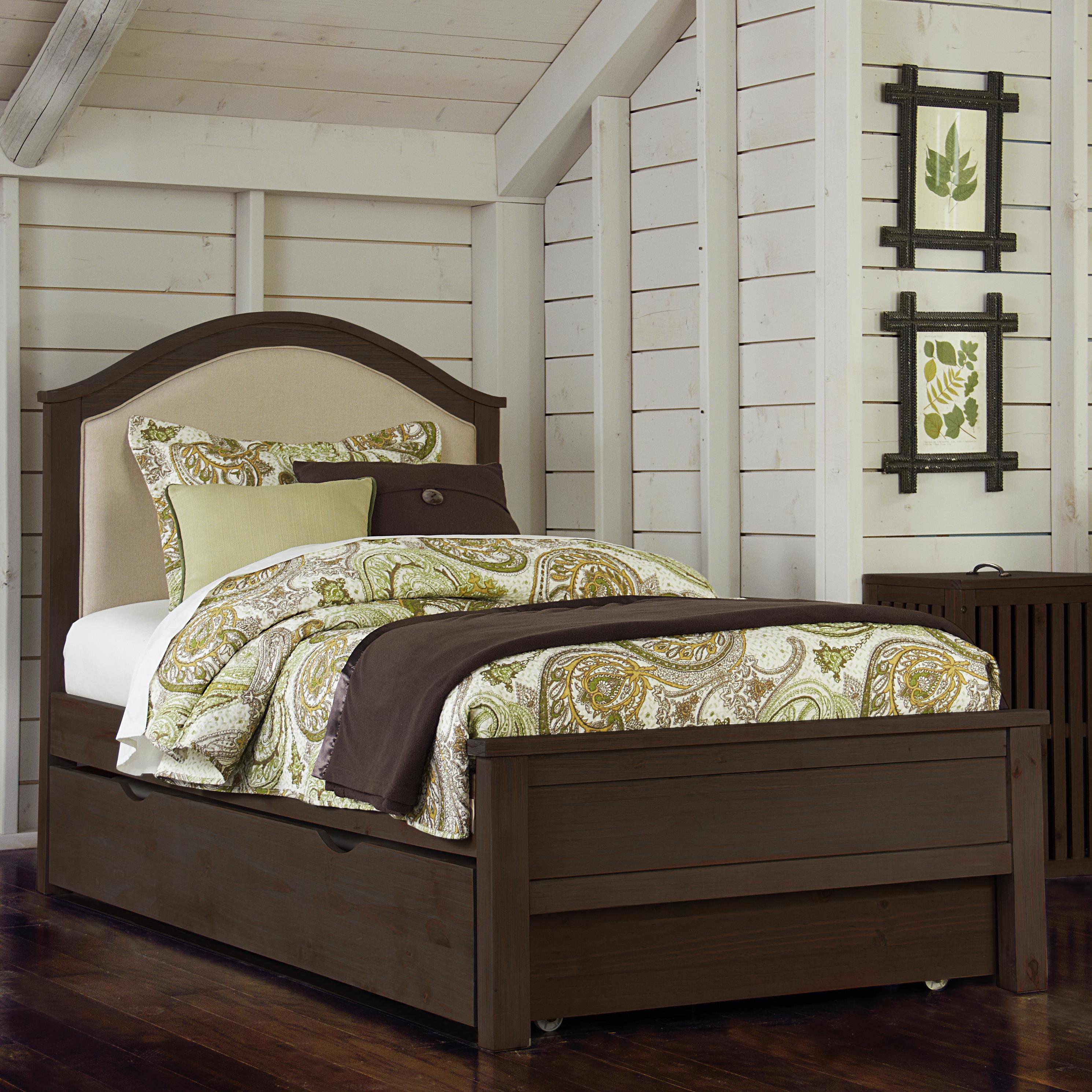 NE Kids Highlands Twin Bailey Bed with Cream Upholstered Headboard and