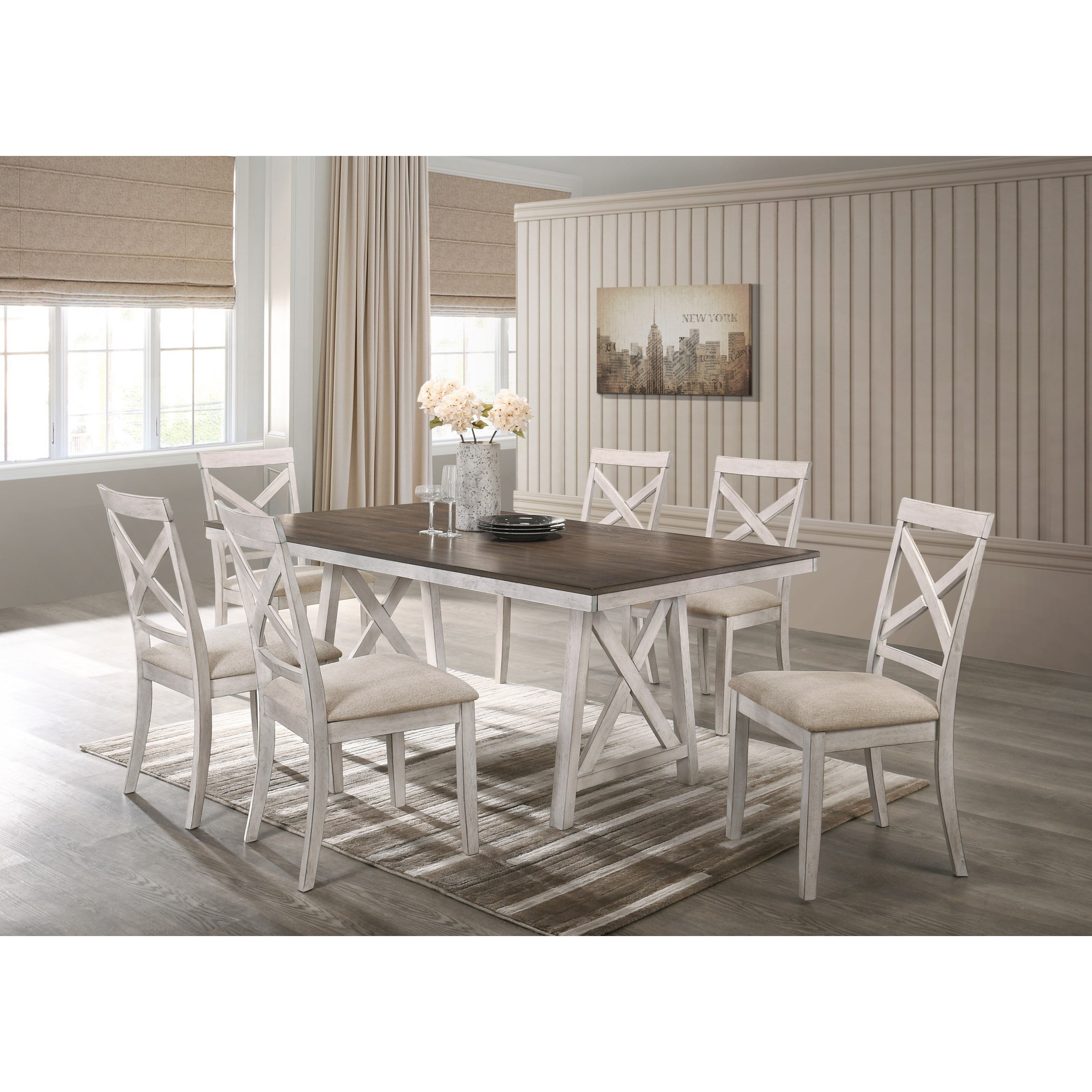 New Classic SOMERSET D295910+6x20 Farmhouse 7Piece Table and Chair