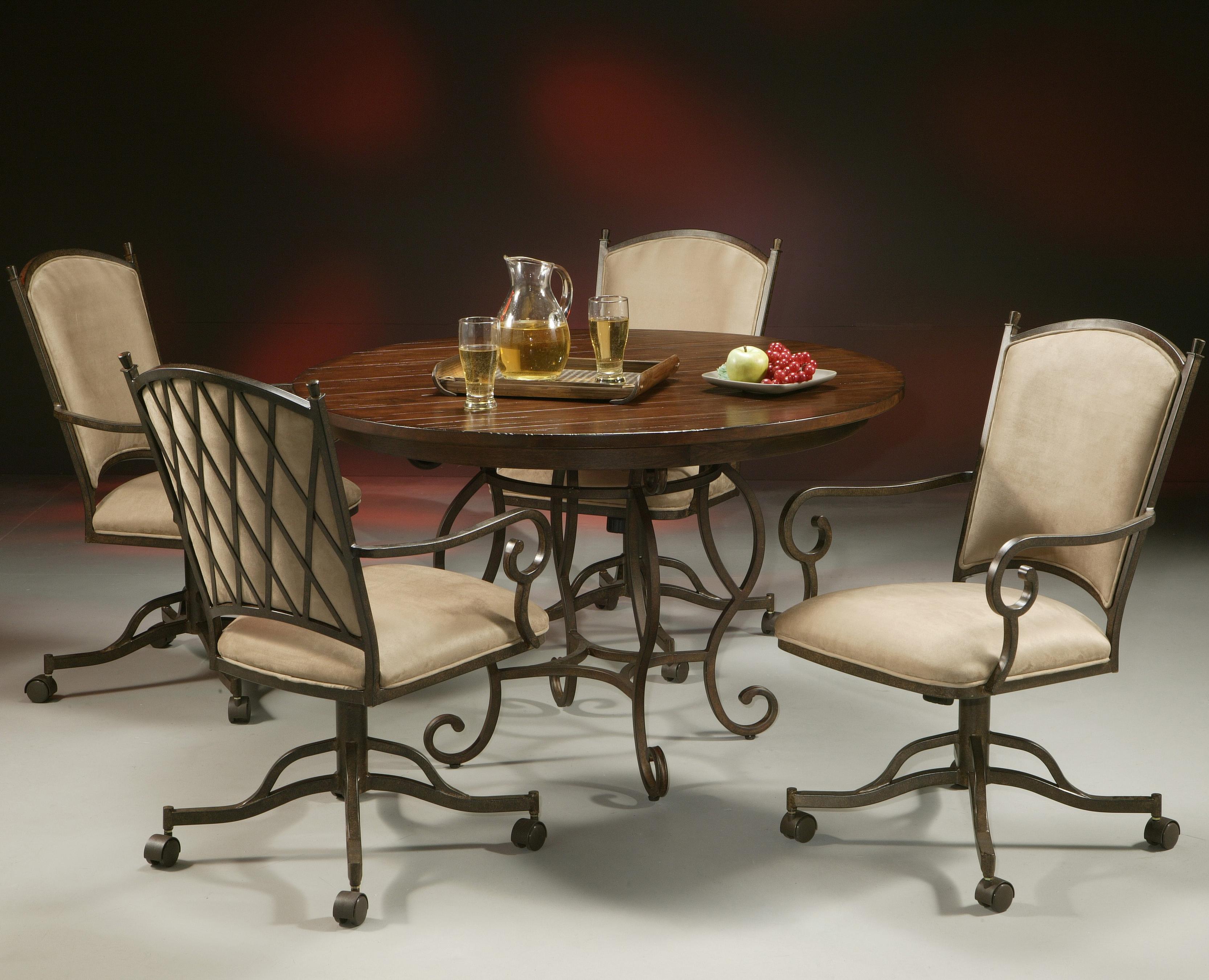 Pastel Minson Atrium Five Piece Metal & Wood Pedestal Table with Caster