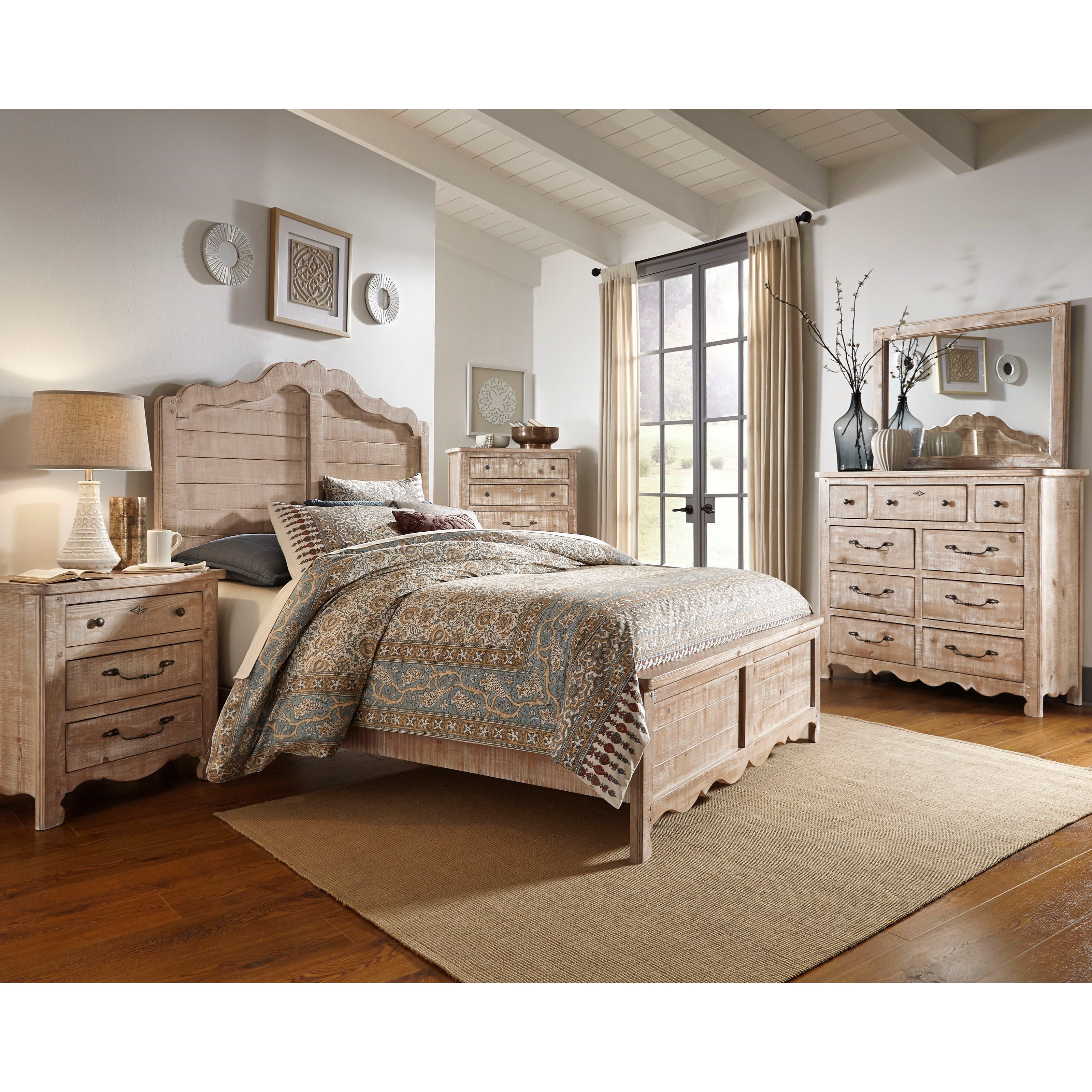 Progressive Furniture Chatsworth Cottage Queen Size Distressed Pine Bed