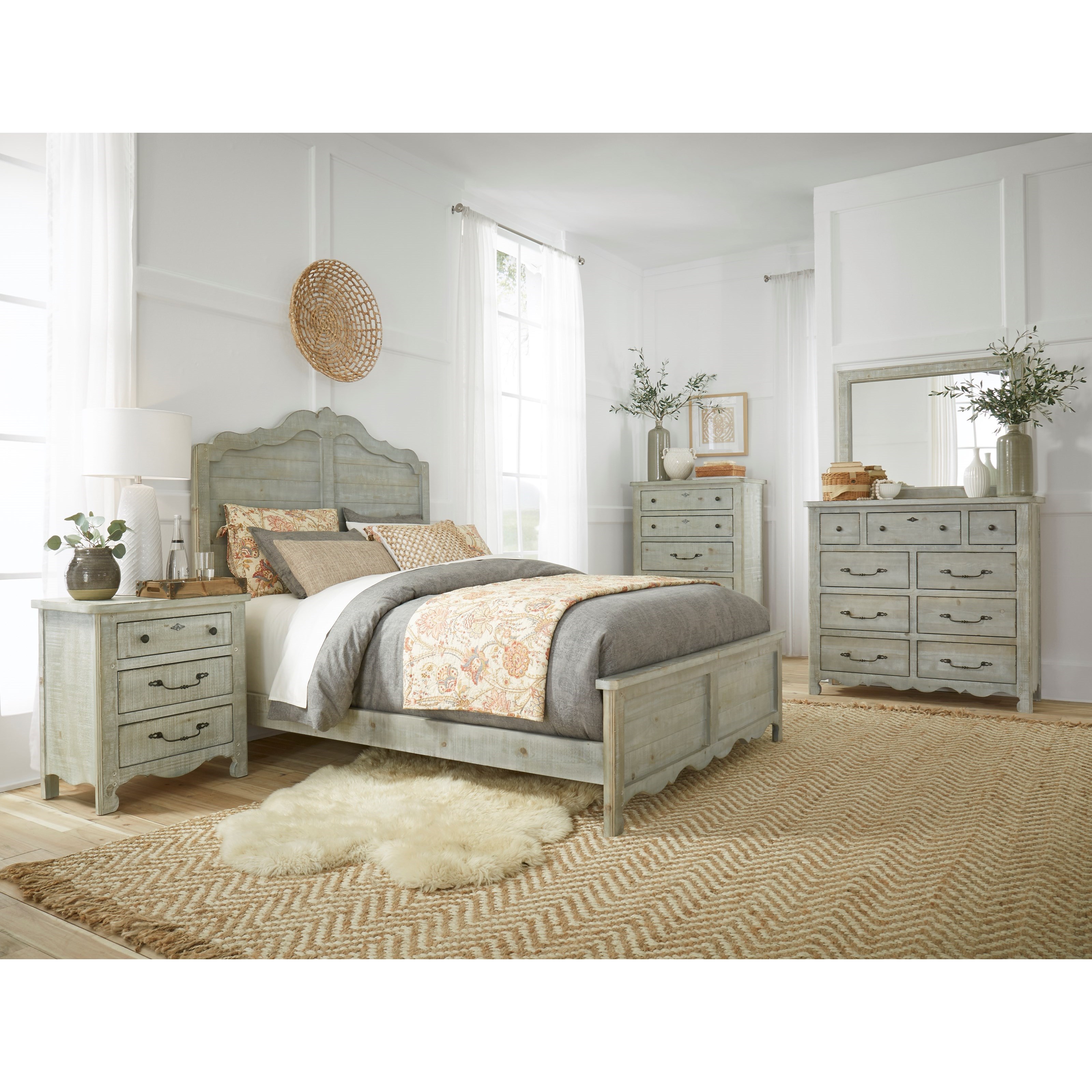 Progressive Furniture Chatsworth Cottage Queen Size Distressed Pine Bed