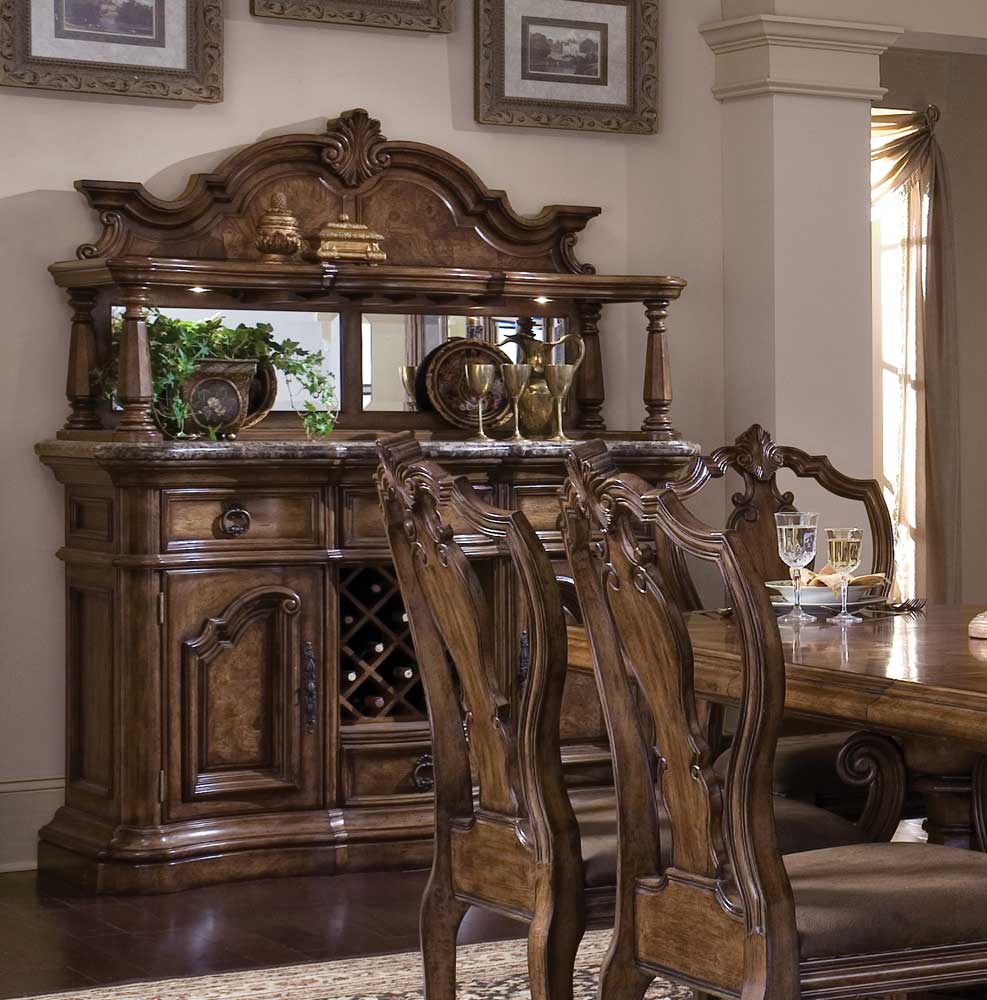 Pulaski Furniture San Mateo Marble Top Sideboard with Wine Storage Baer's Furniture Sideboards