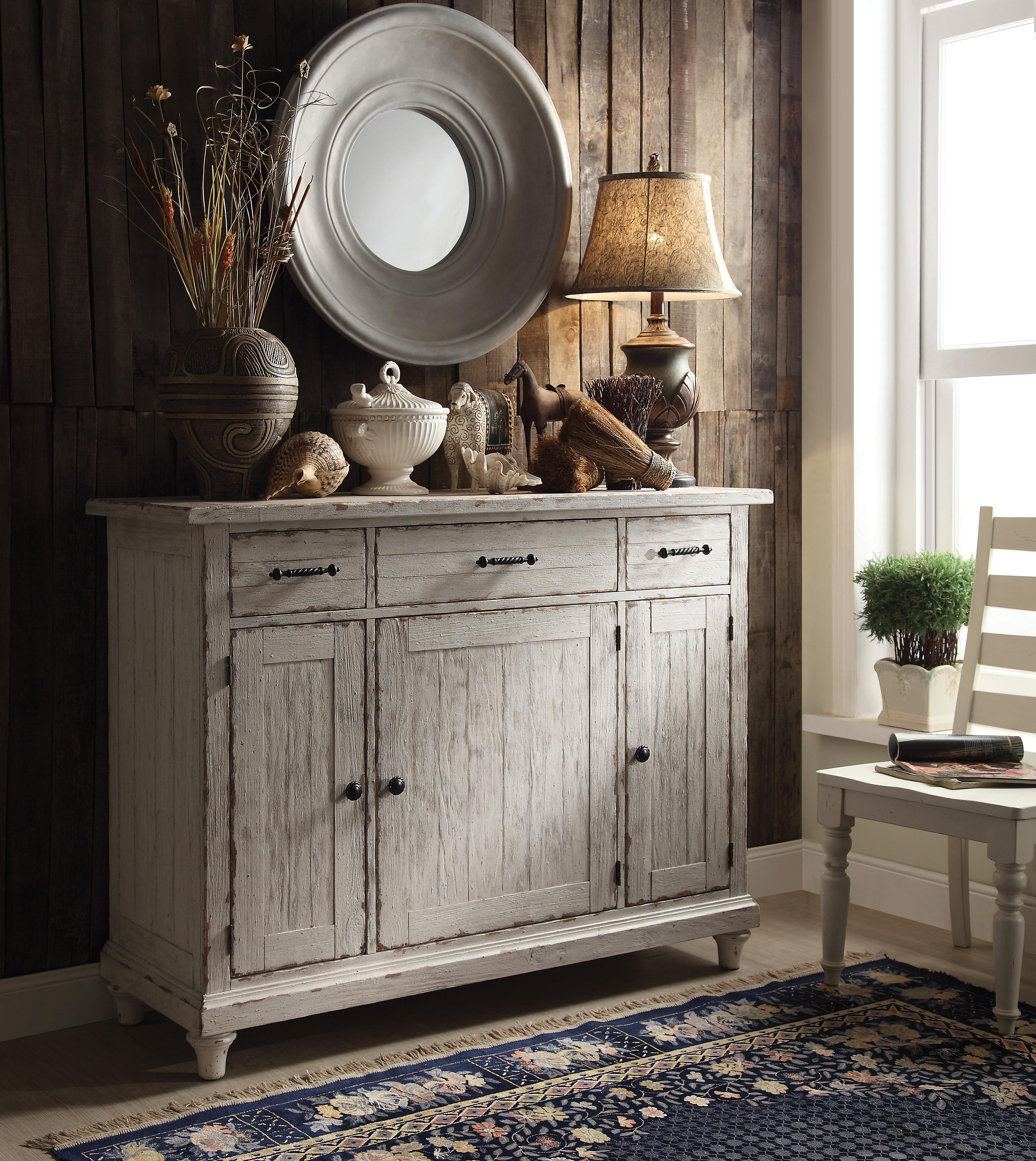 Riverside Furniture Aberdeen Weathered Server w/ Drawers and Doors Johnny Janosik Serving Table