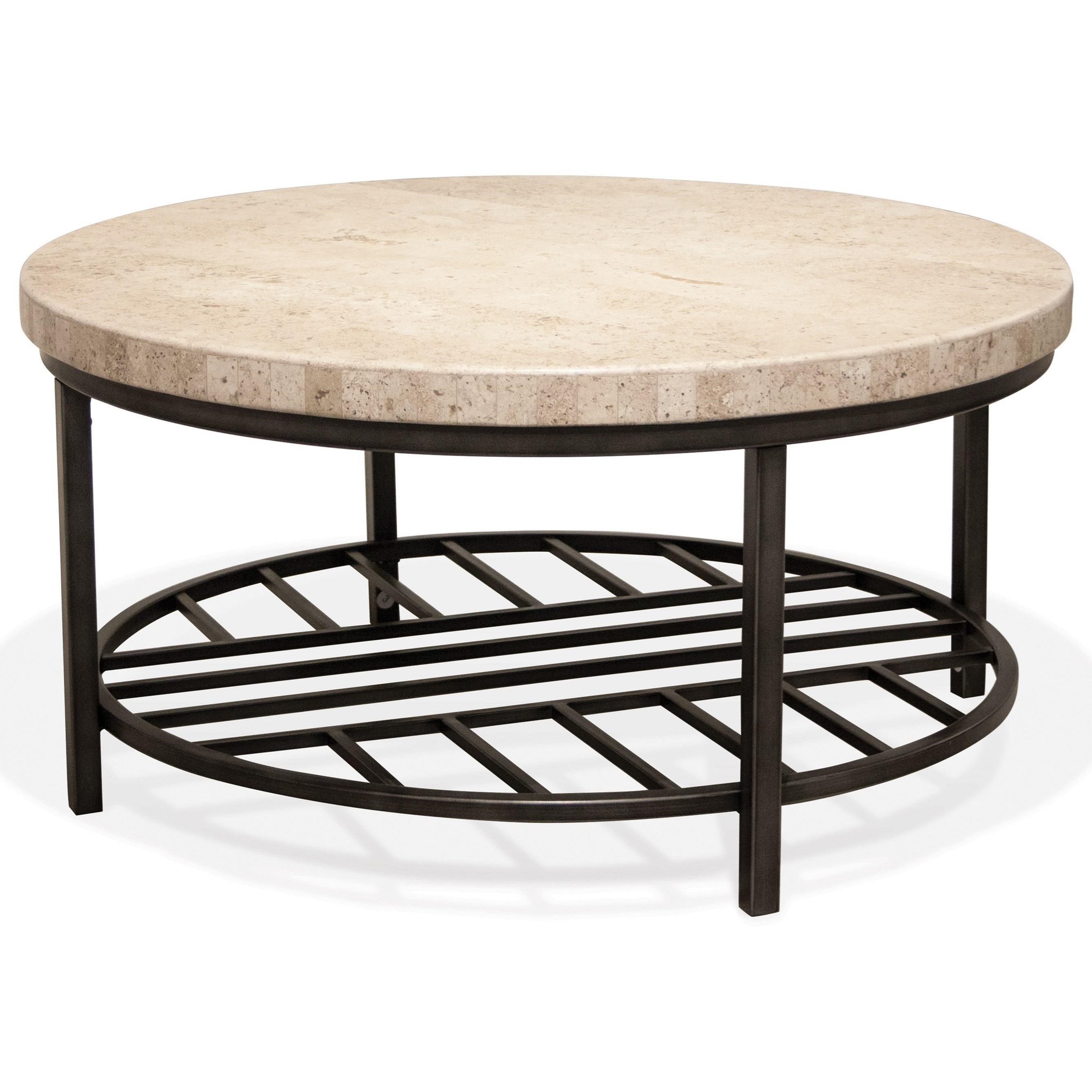 Riverside Furniture Capri Round Cocktail Table with Travertine Stone