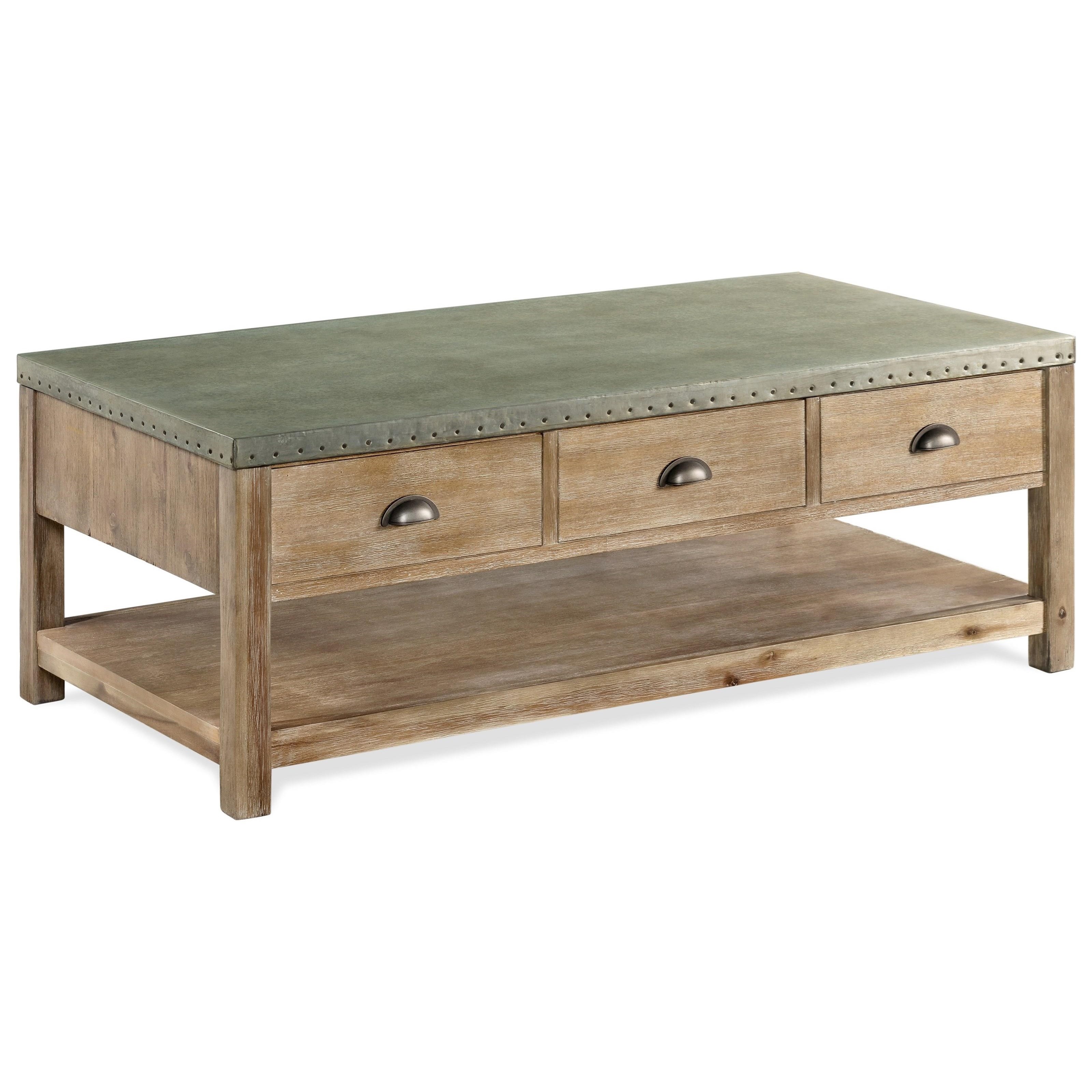 Riverside Furniture Liam Industrial LiftTop Cocktail Table with Metal Top and Removable Casters