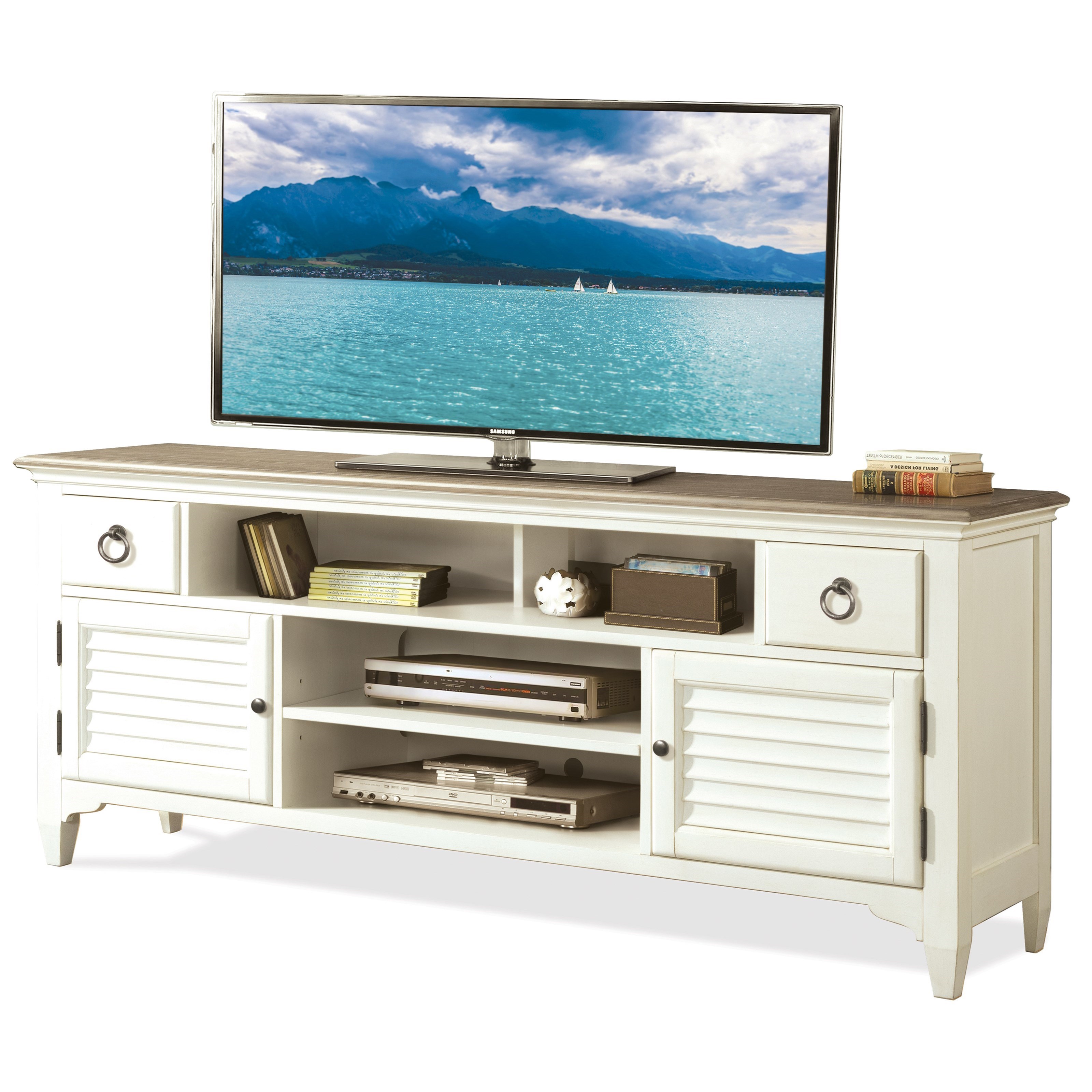 Riverside Furniture Myra 74Inch TV Console with Louvered Doors Find