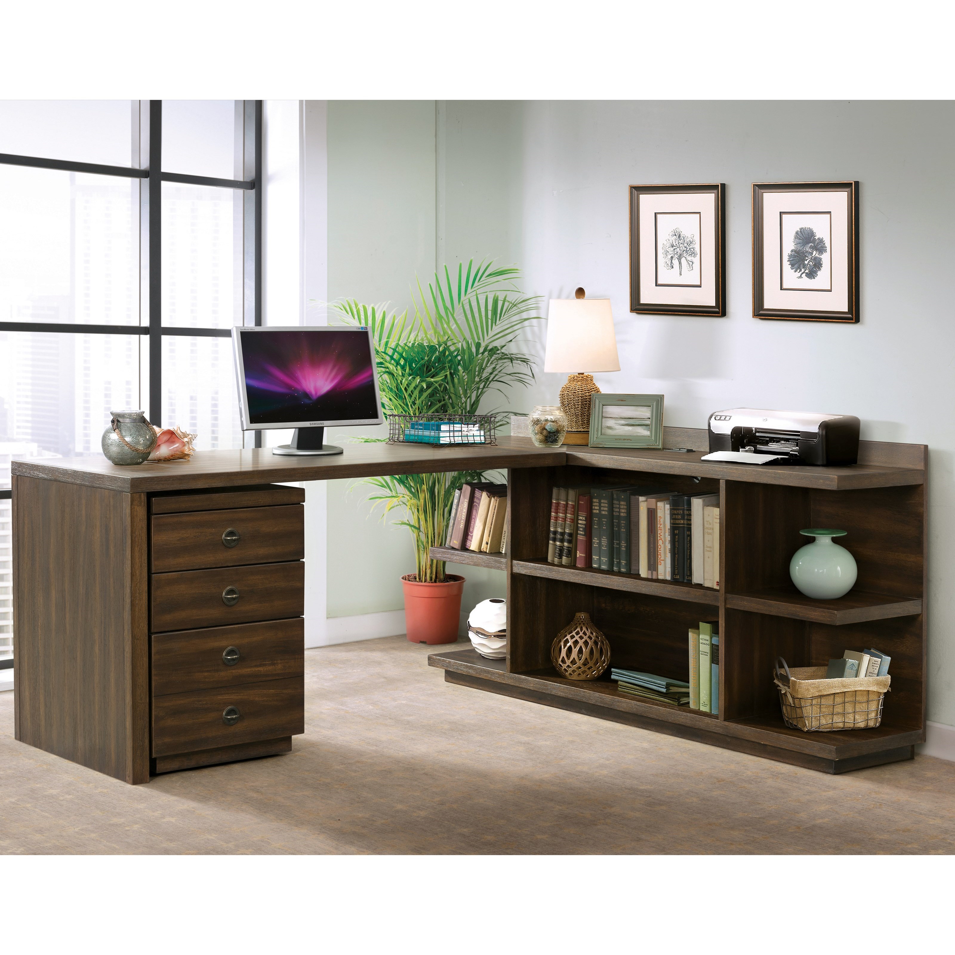 Riverside Furniture Perspectives L Shape Desk with Peninsula Bookcase