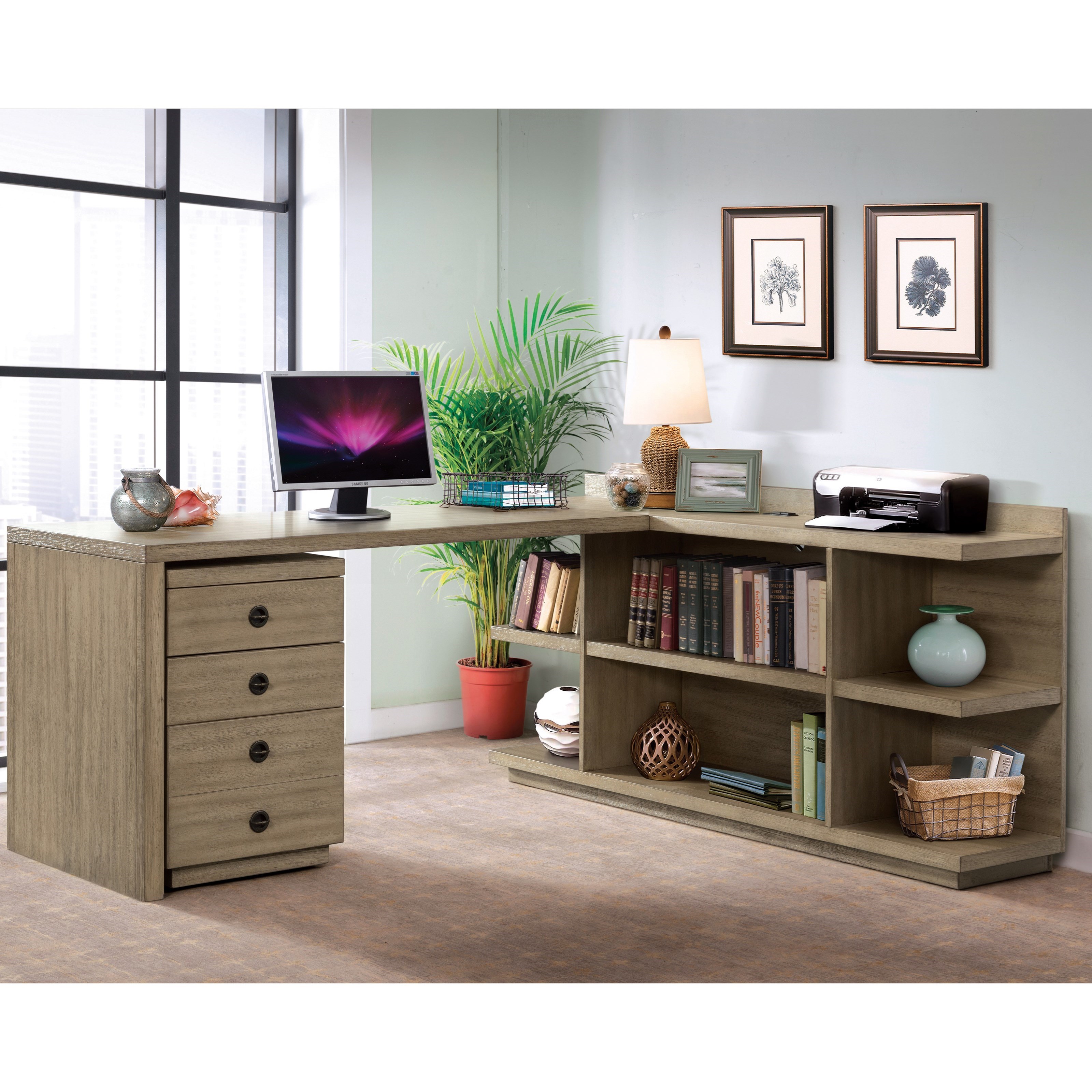 Riverside Furniture Perspectives L Shape Desk with Peninsula Bookcase