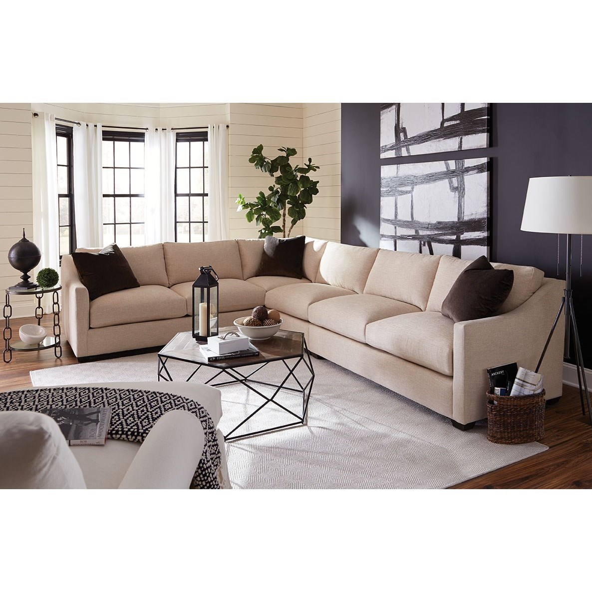 Rowe Bradford Transitional Sectional Sofa with Loose Back Pillows