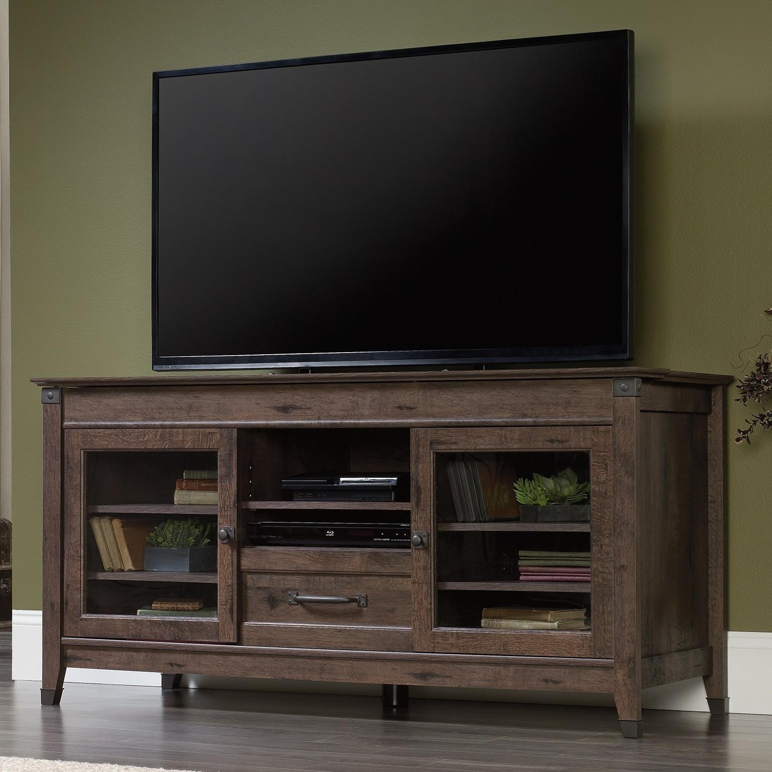Sauder Carson Rustic Style Entertainment Credenza with Industrial