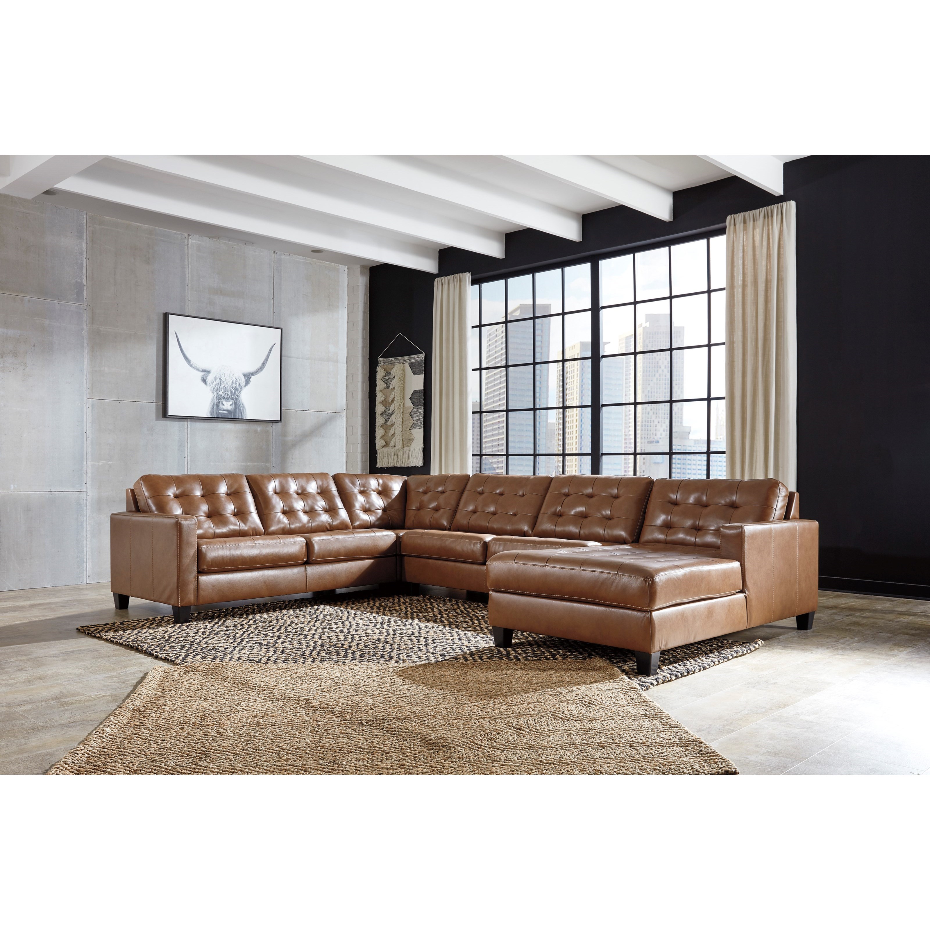 Signature Design by Ashley Baskove Leather Match 4Piece Sectional with