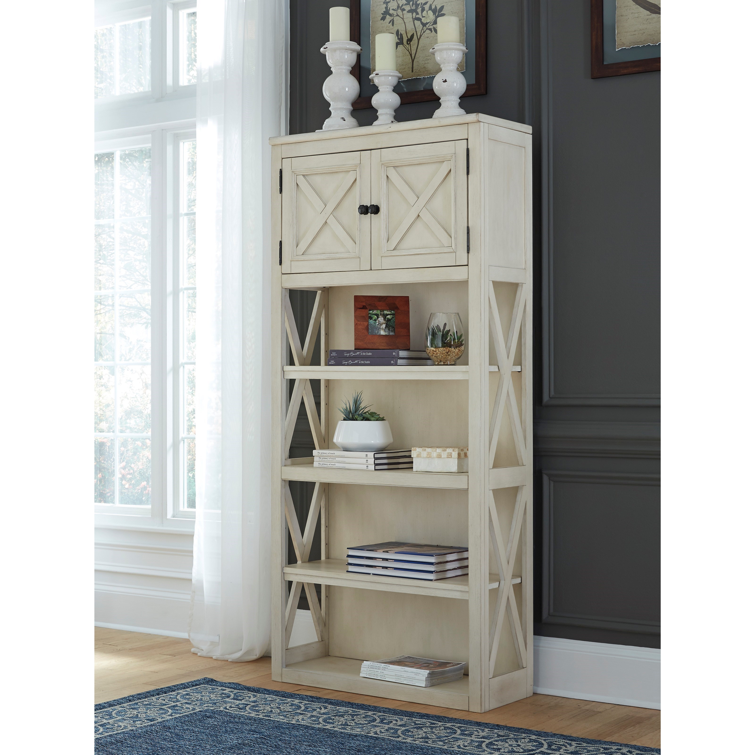 Signature Design by Ashley Bolanburg Large Open Bookcase with 2 Doors