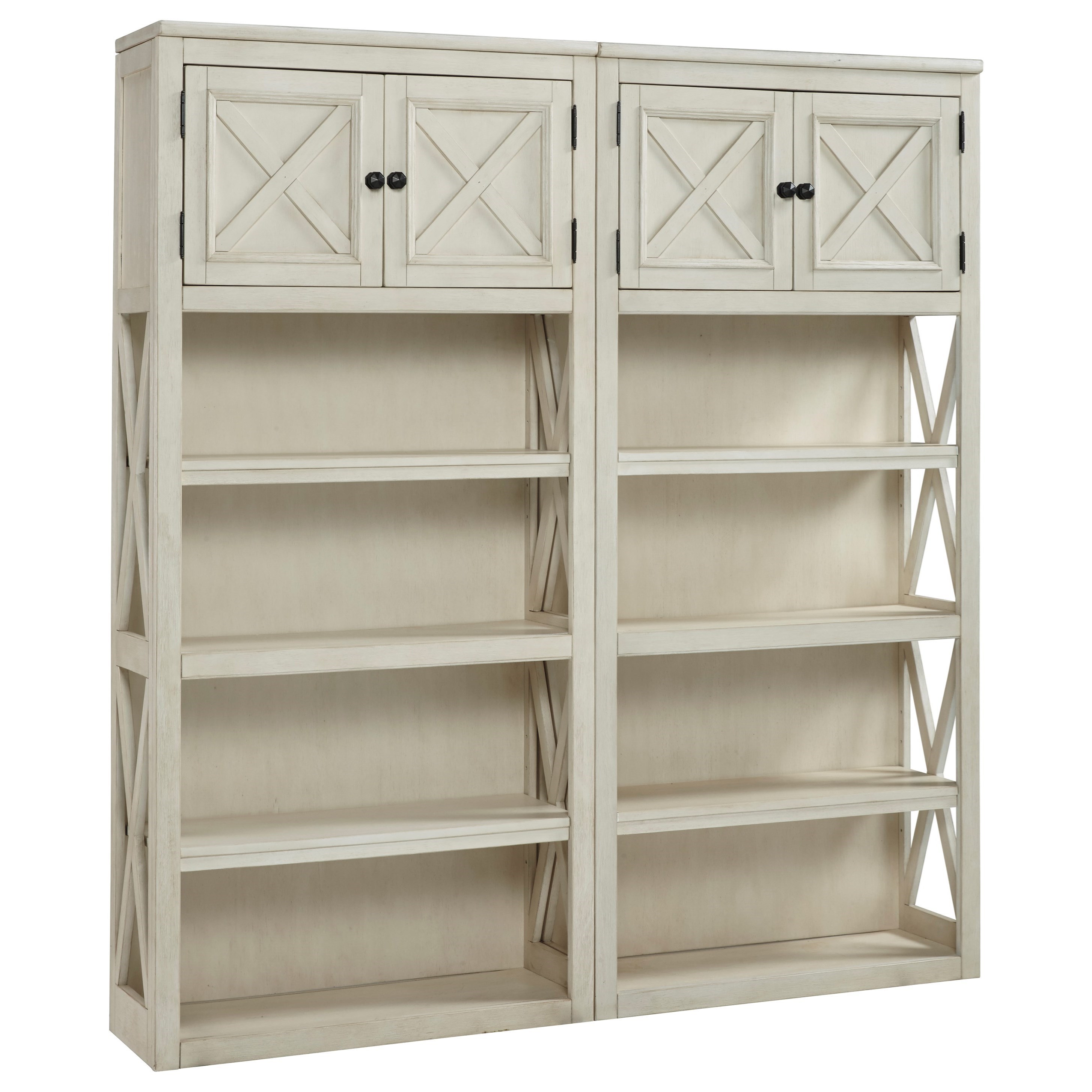 Signature Design by Ashley Bolanburg 2 Large Open Bookcases with Doors
