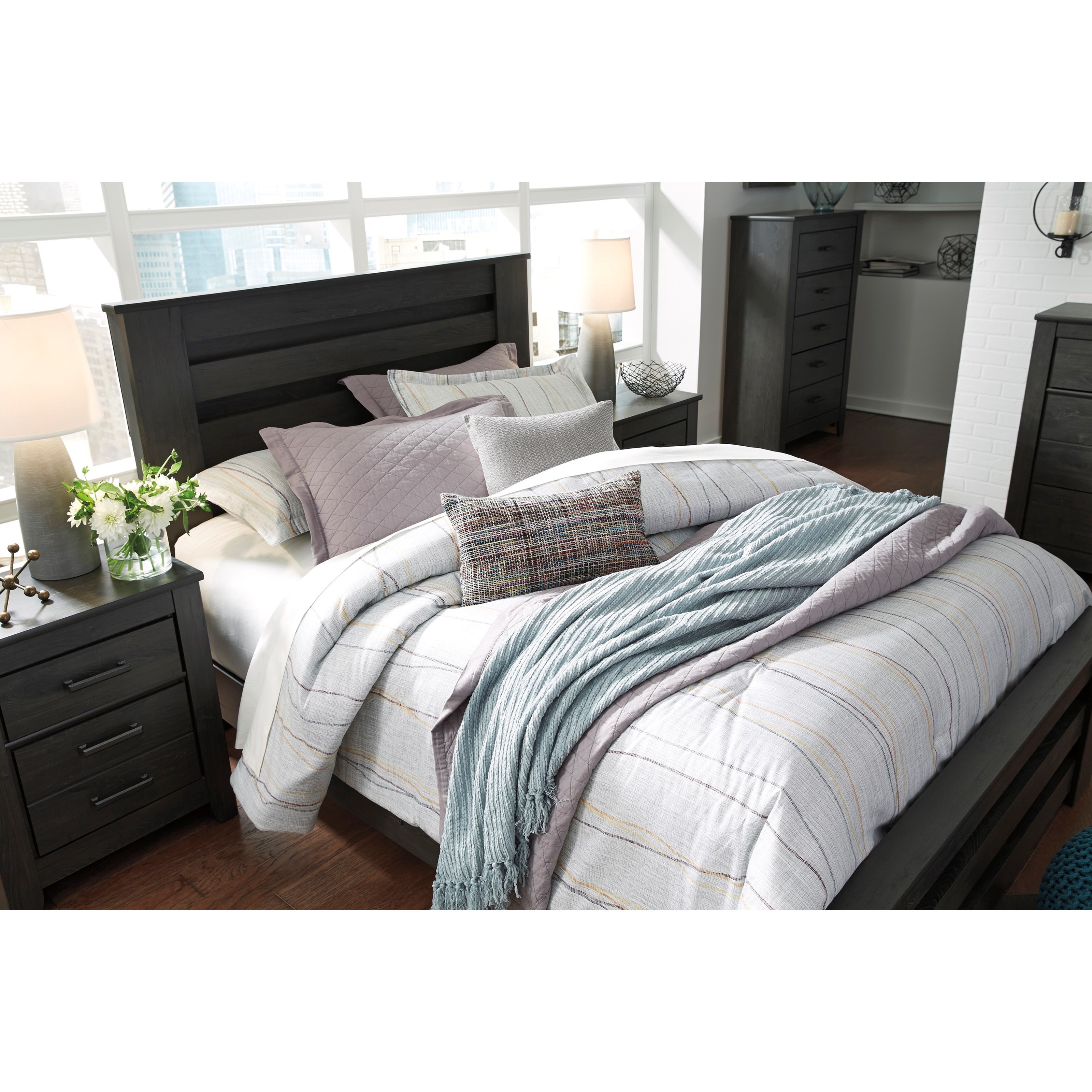 Signature Design by Ashley Brinxton Queen Panel Bed in Charcoal Finish