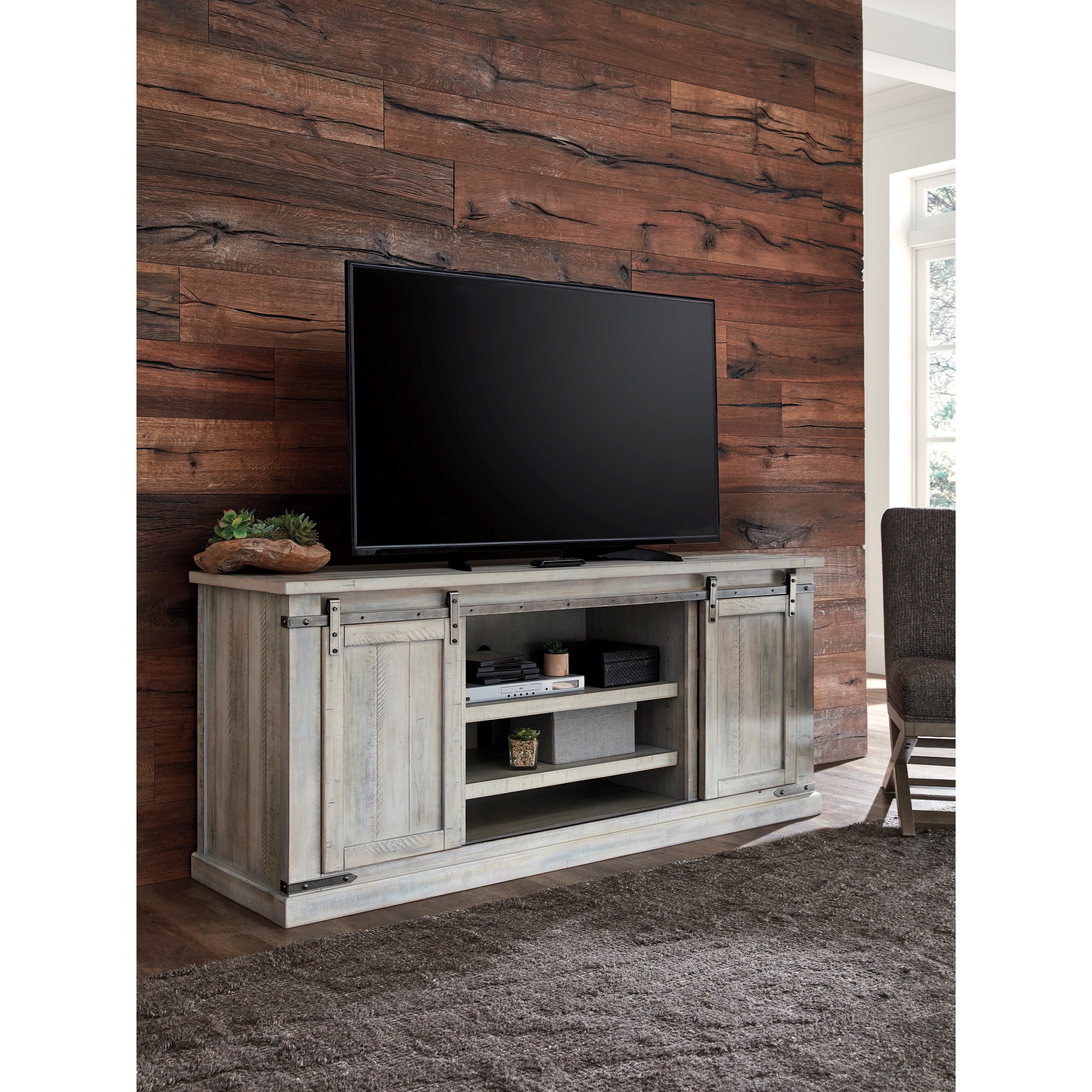 Signature Design by Ashley Carynhurst Rustic White Extra Large TV Stand