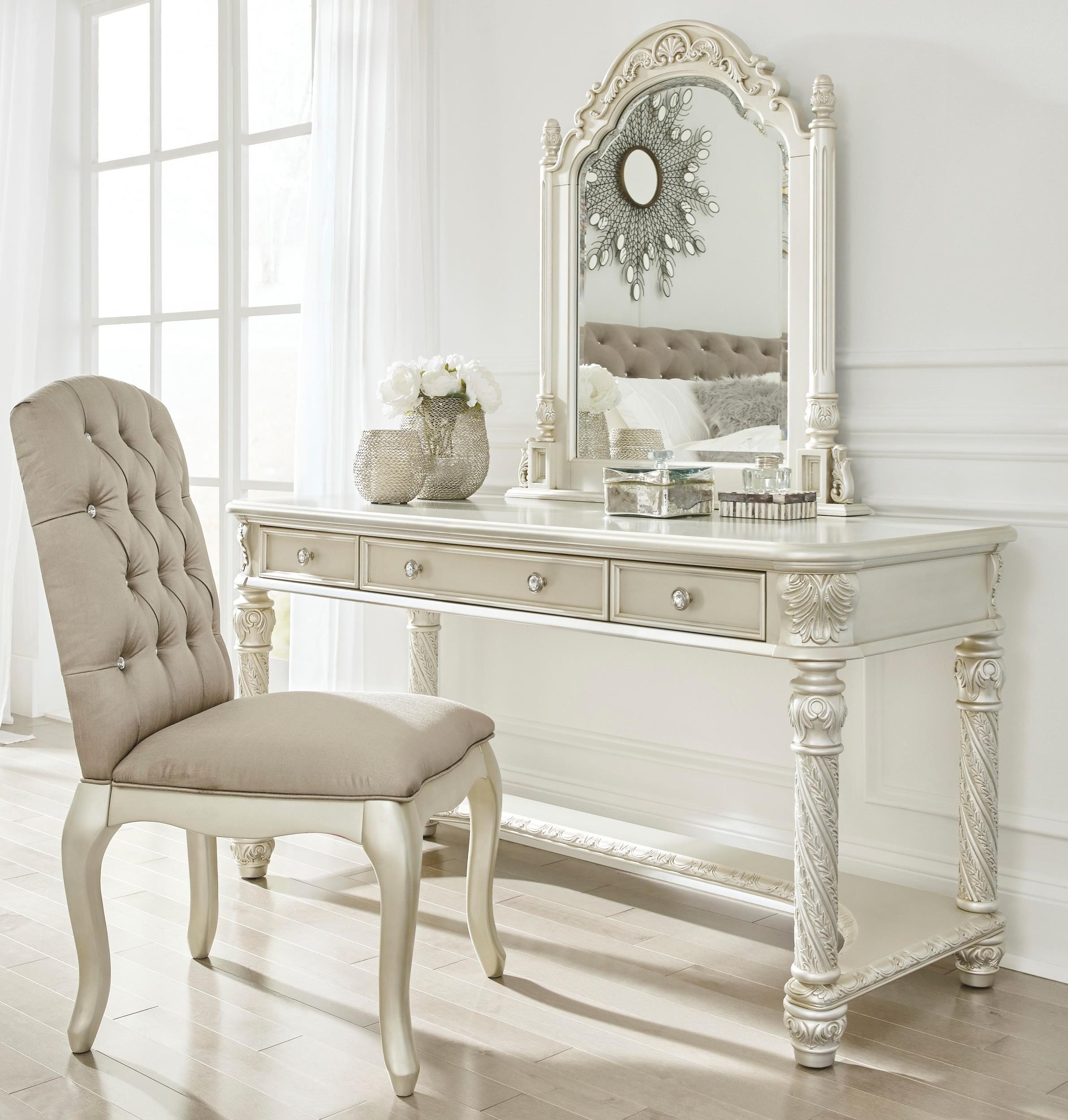 Vanity Mirror And Chair Clean, simple, and stylish vanity.