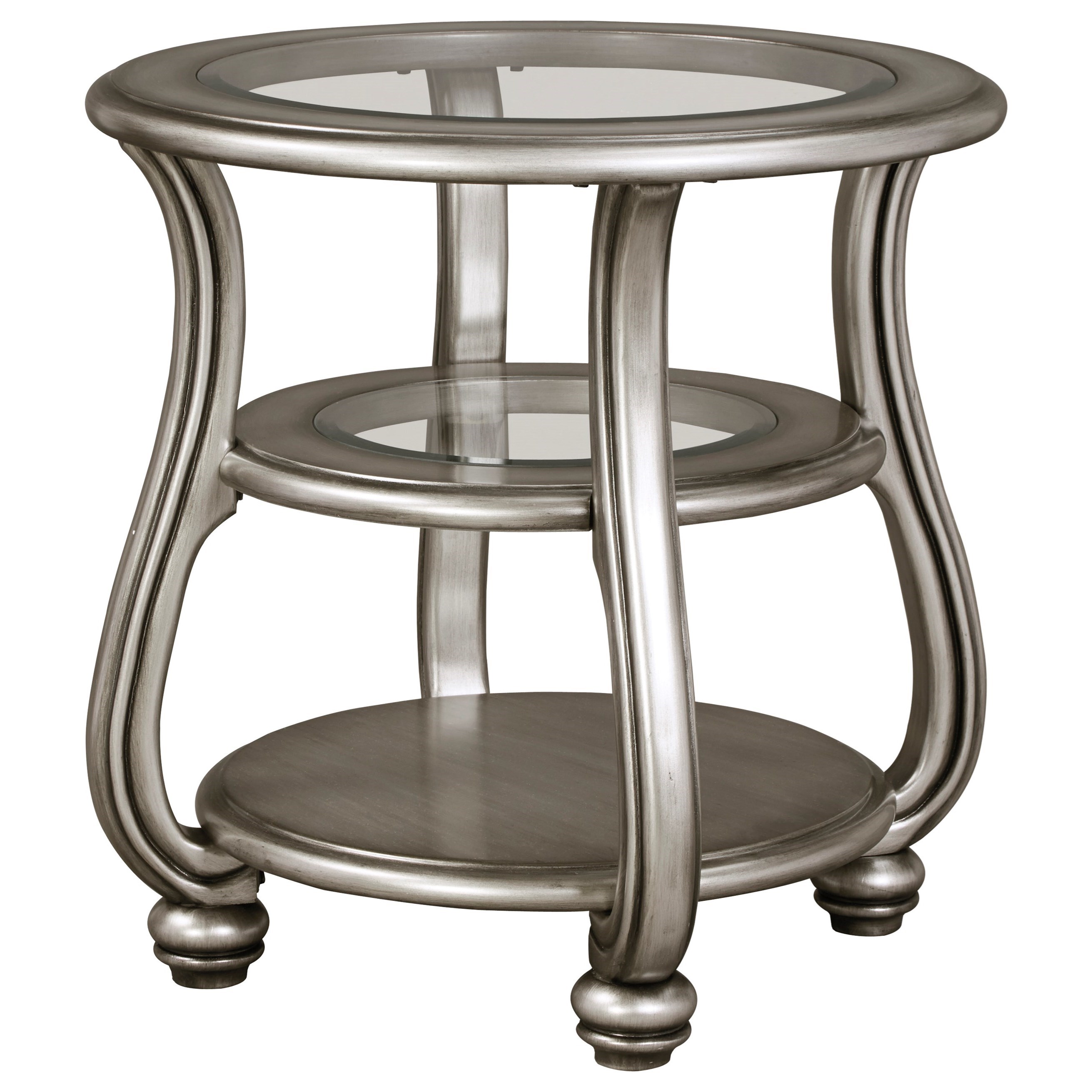 Signature Design by Ashley Coralayne Round End Table in Silver Finish