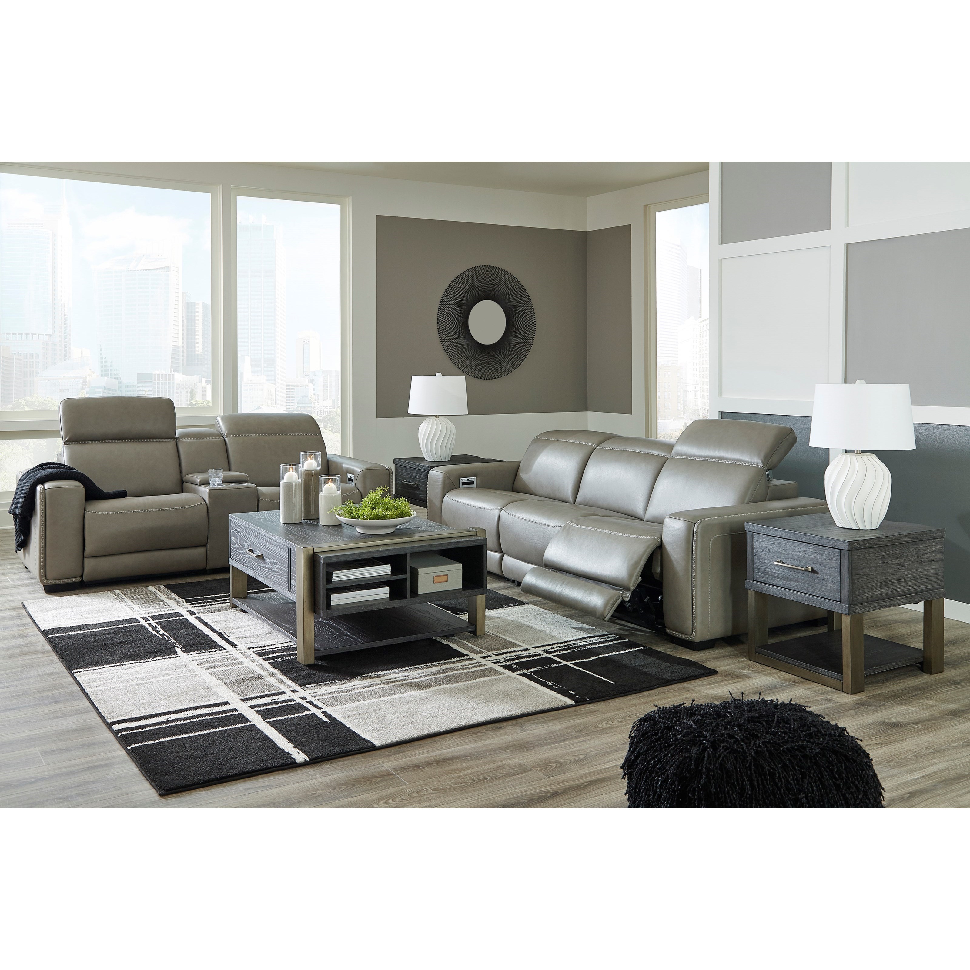 Signature Design by Ashley Correze Contemporary Leather Match Power Reclining Sofa with Power