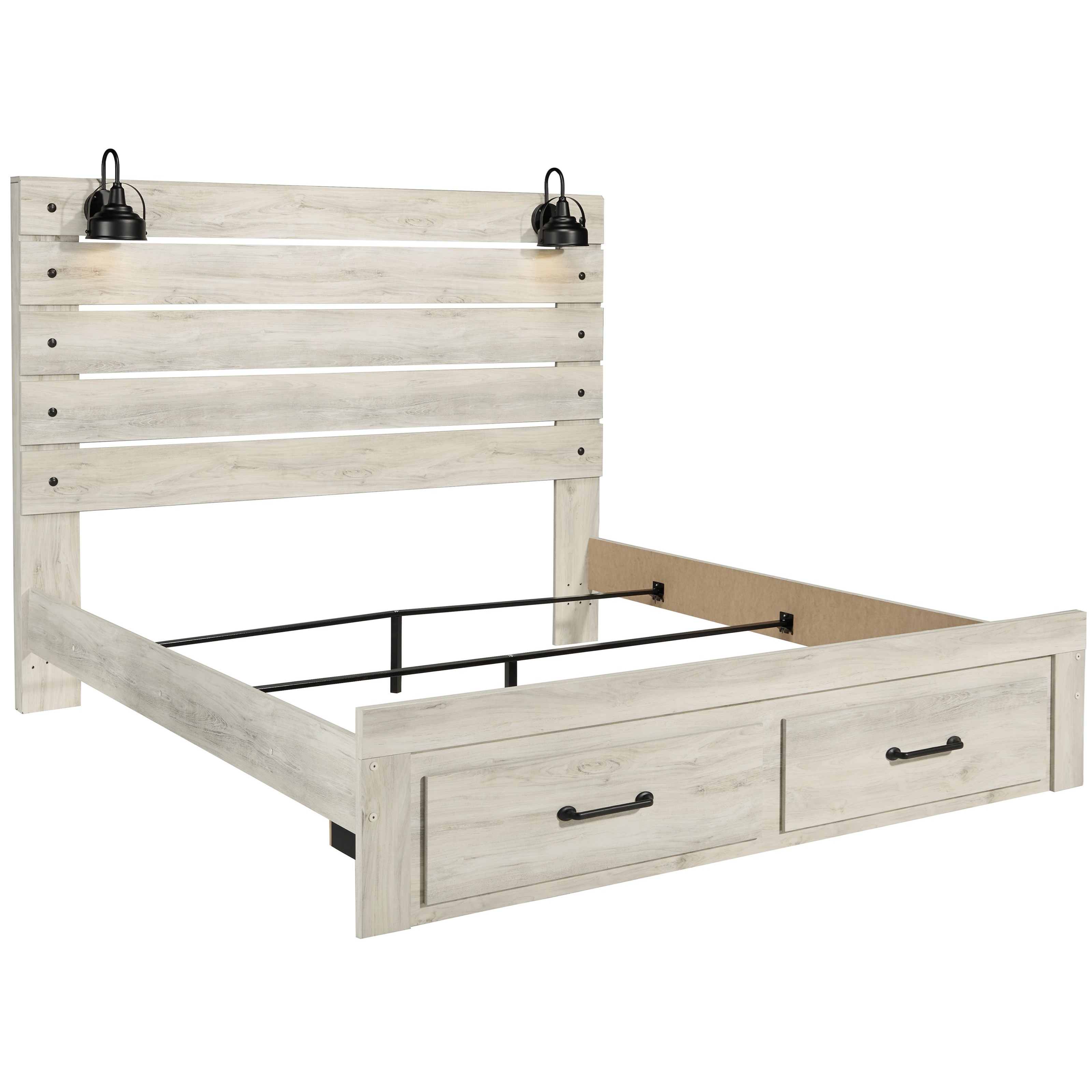 Signature Design by Ashley Cambeck Rustic King Panel Bed w/ Lights & Footboard Drawers Royal