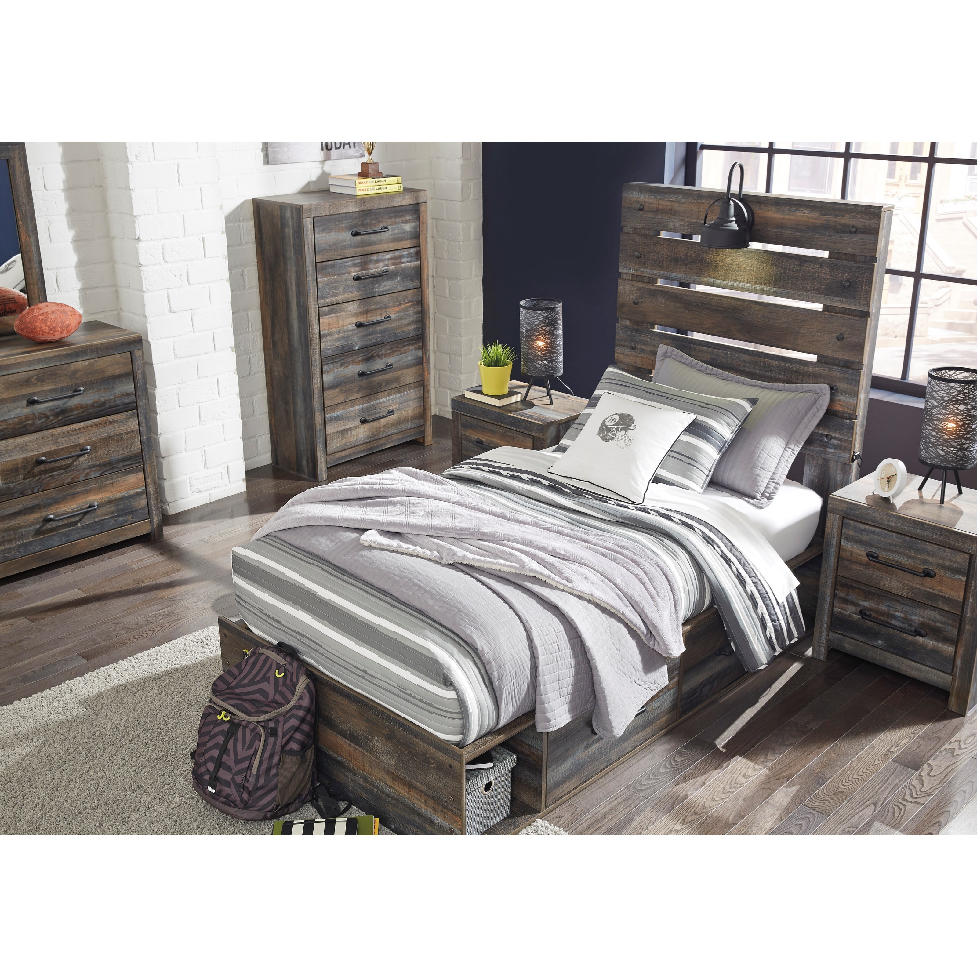 Ashley Signature Design Furniture Drystan Rustic Twin Storage Bed with