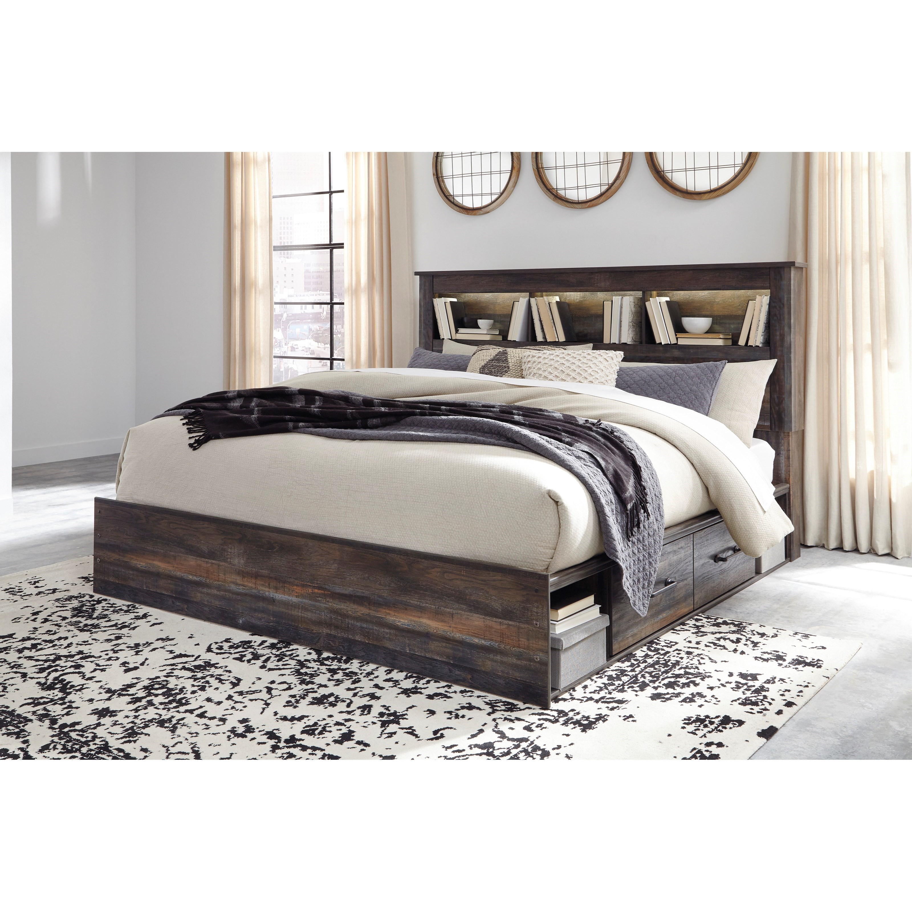 Signature Design by Ashley Drystan King Bookcase Bed with 2 Underbed