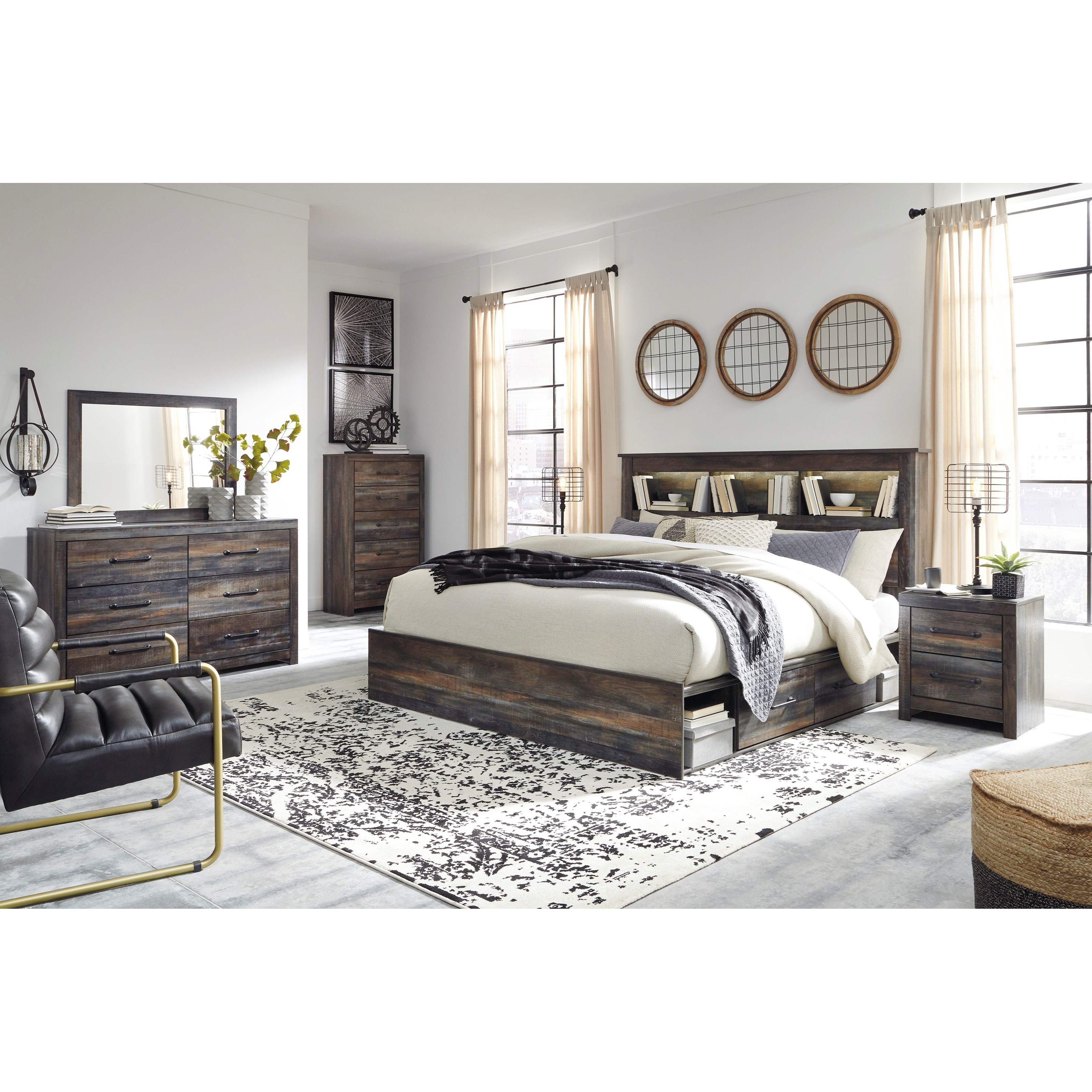 Signature Design by Ashley Drystan King Bookcase Bed with 2 Underbed