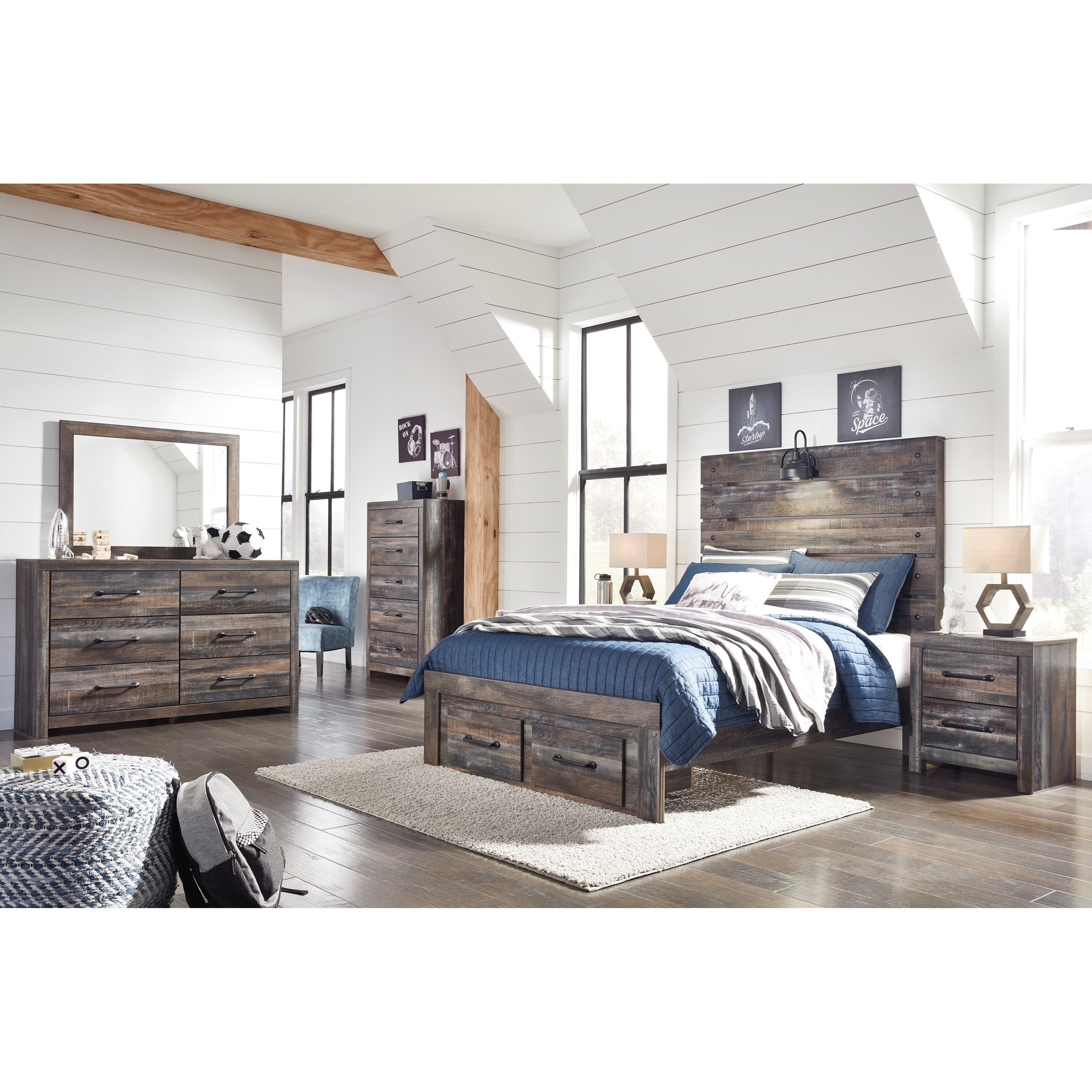 Signature Design by Ashley Drystan Rustic Full Panel Bed w/ Light
