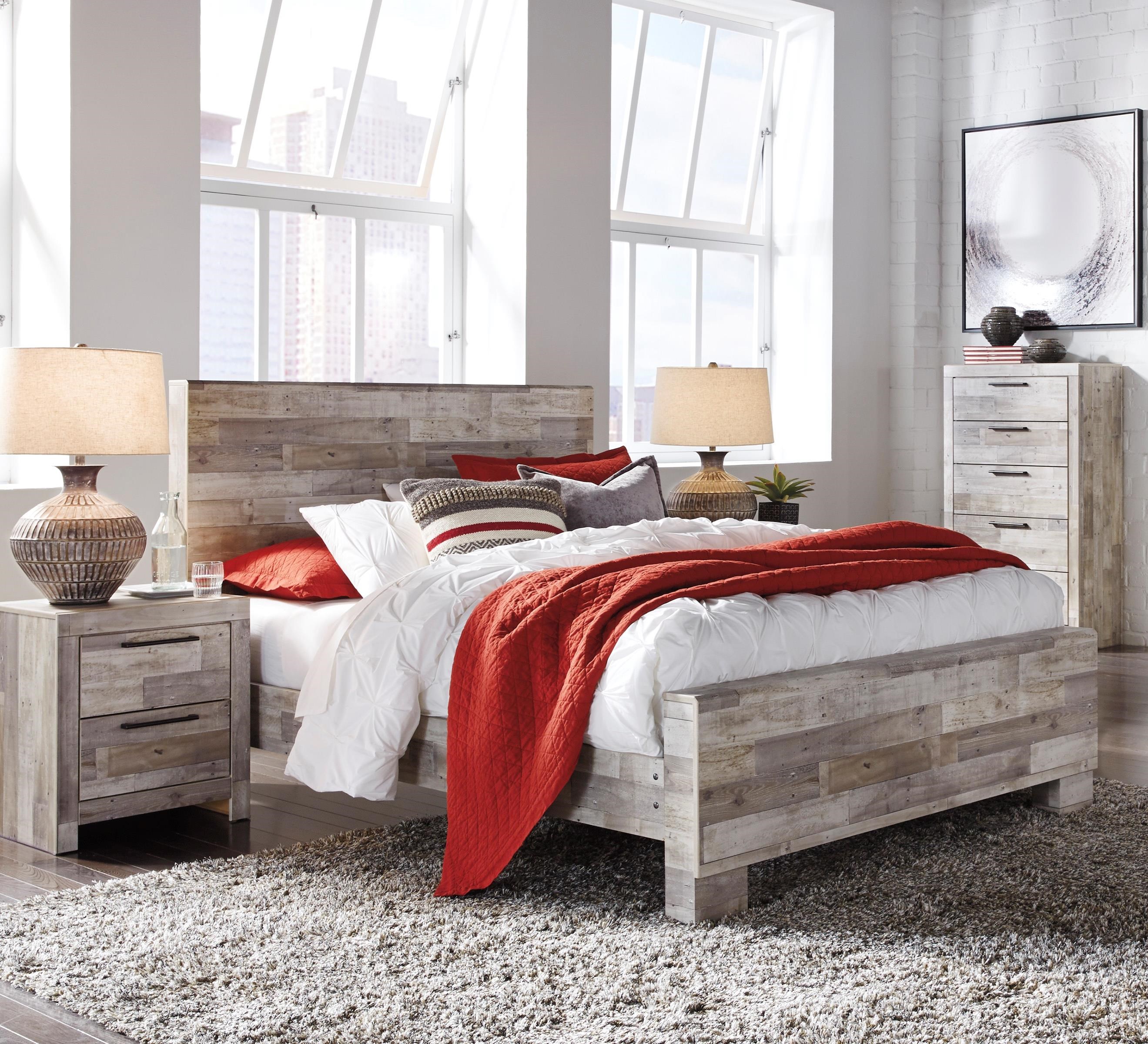 Signature Design by Ashley Effie 504325502 3 Piece King Panel Bed, 2 Drawer Nightstand and 5