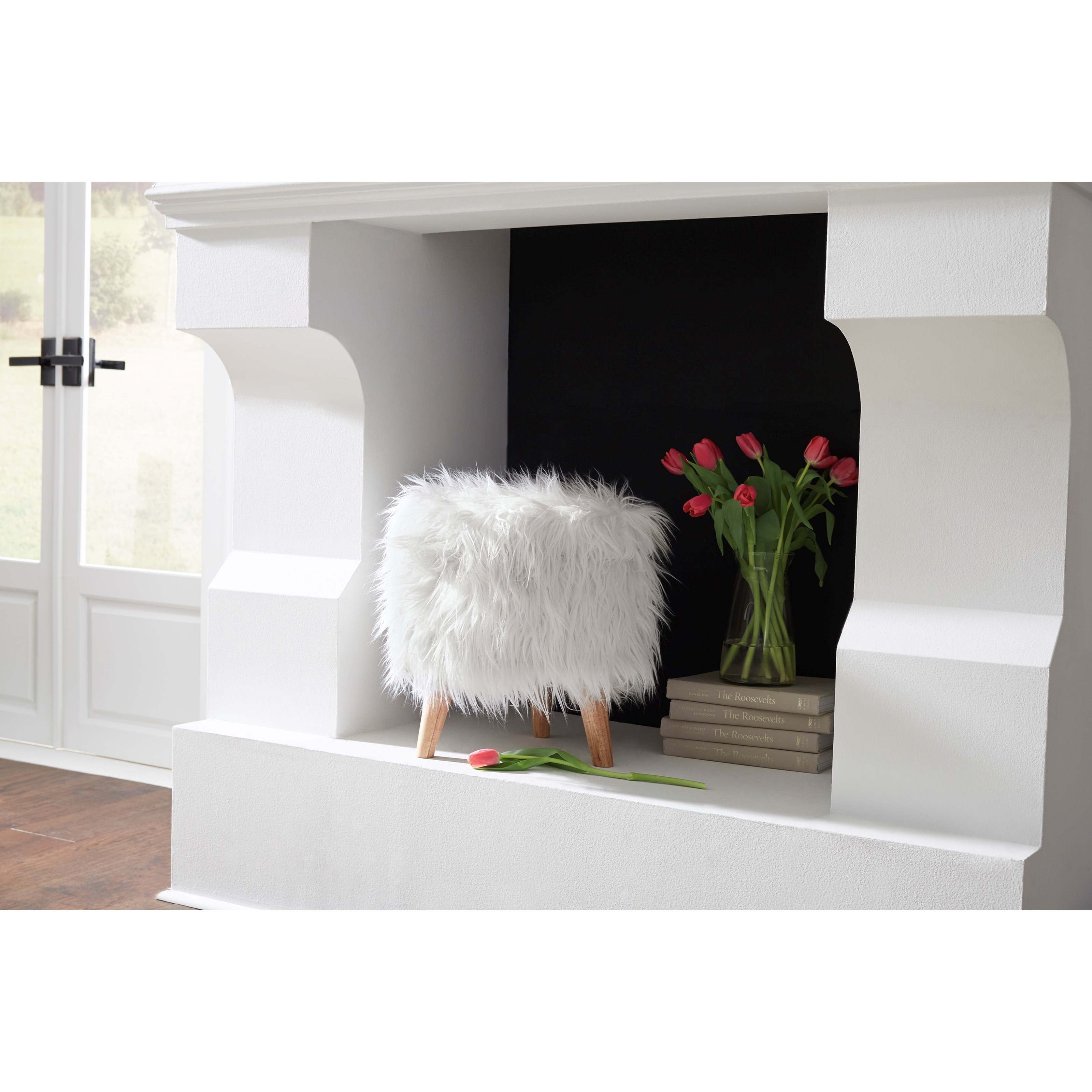 Signature Design by Ashley Elson White Faux Fur Storage Ottoman with