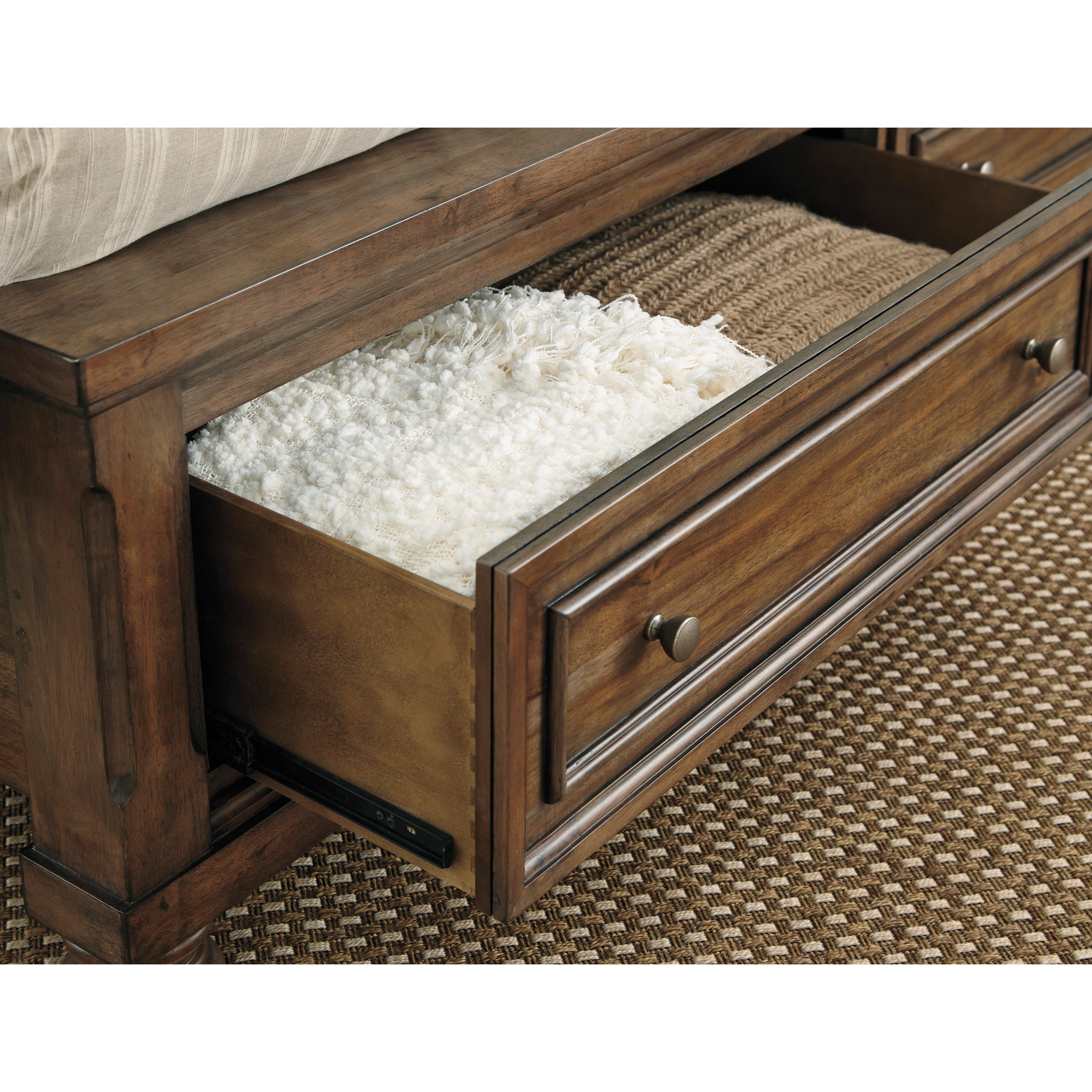 Signature Design by Ashley Flynnter Queen Sleigh Storage Bed in Burnished Brown Finish Royal