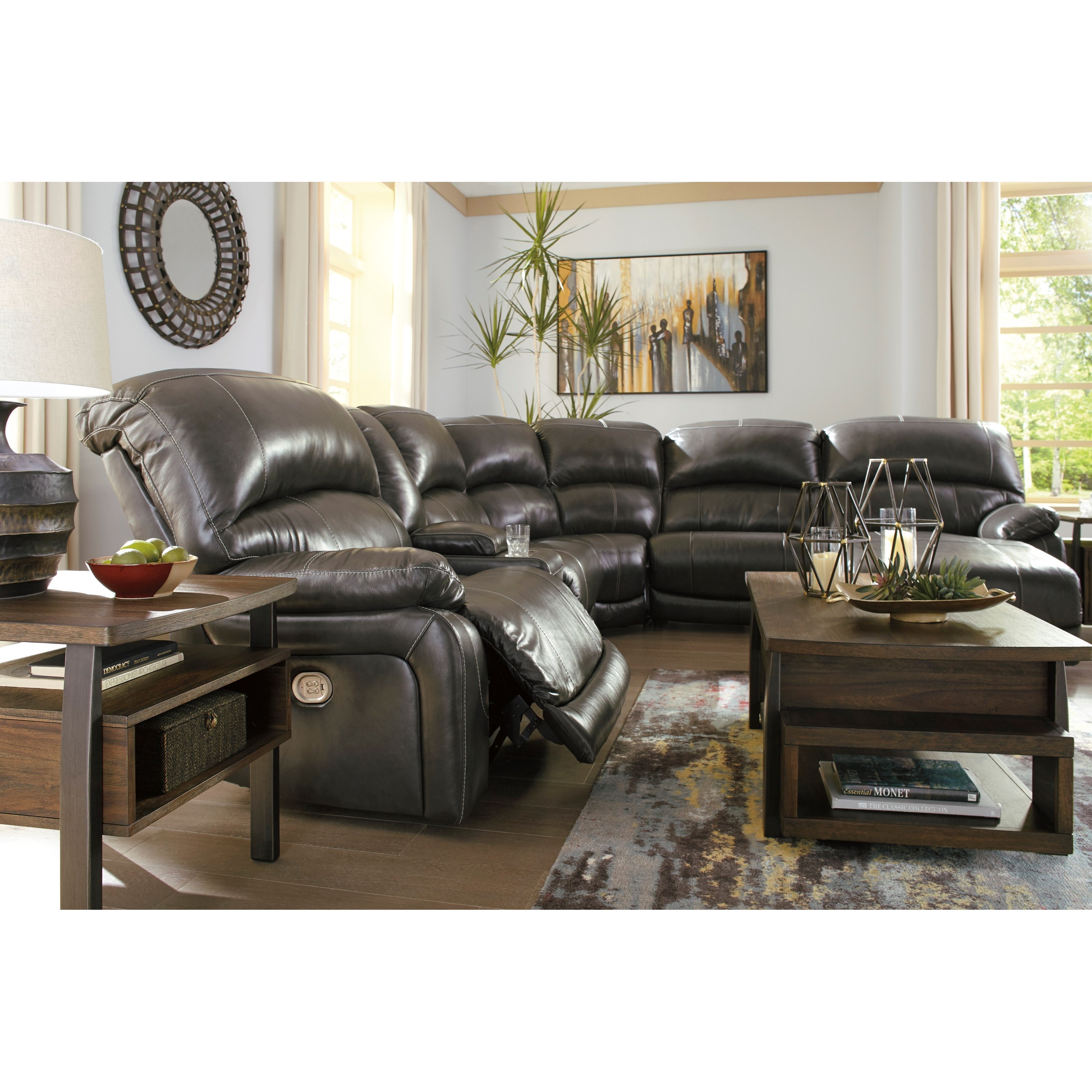 Signature Design by Ashley Hallstrung Leather Match 5Piece Reclining Sectional with Right