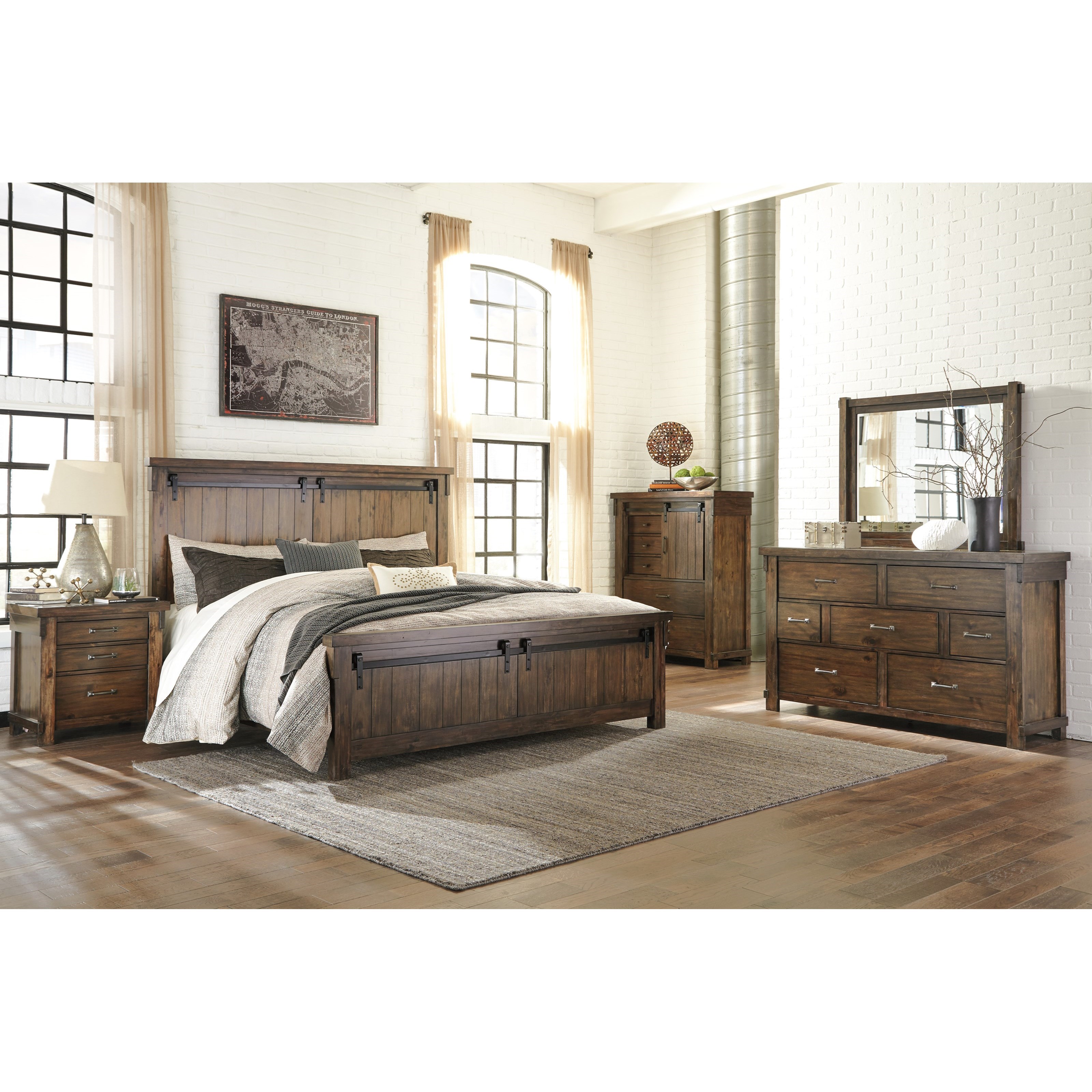 Ashley Signature Design Lakeleigh Queen Panel Bed with Barn Door Style Hardware Dunk & Bright