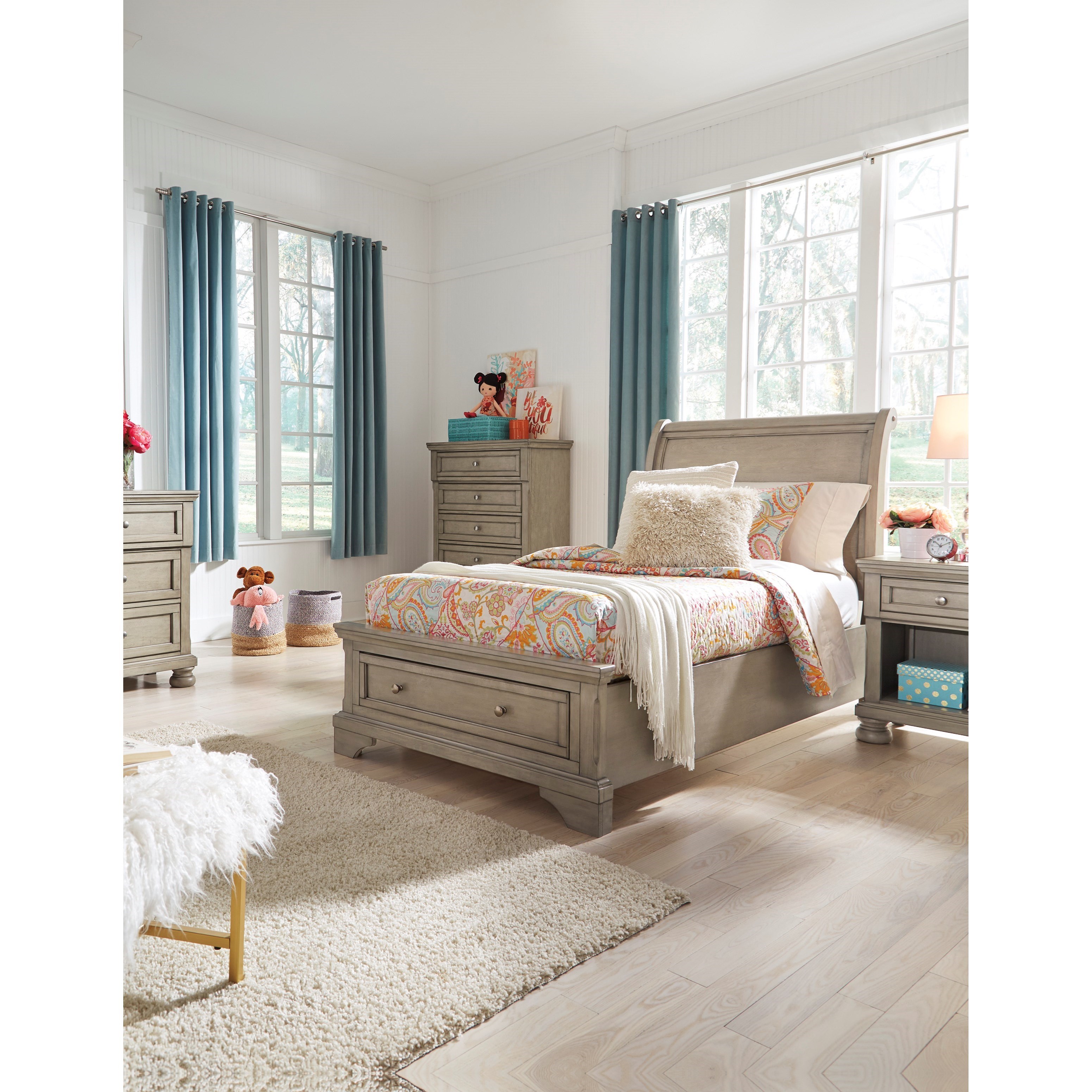 Signature Design by Ashley Lettner Twin Sleigh Storage Bed Royal
