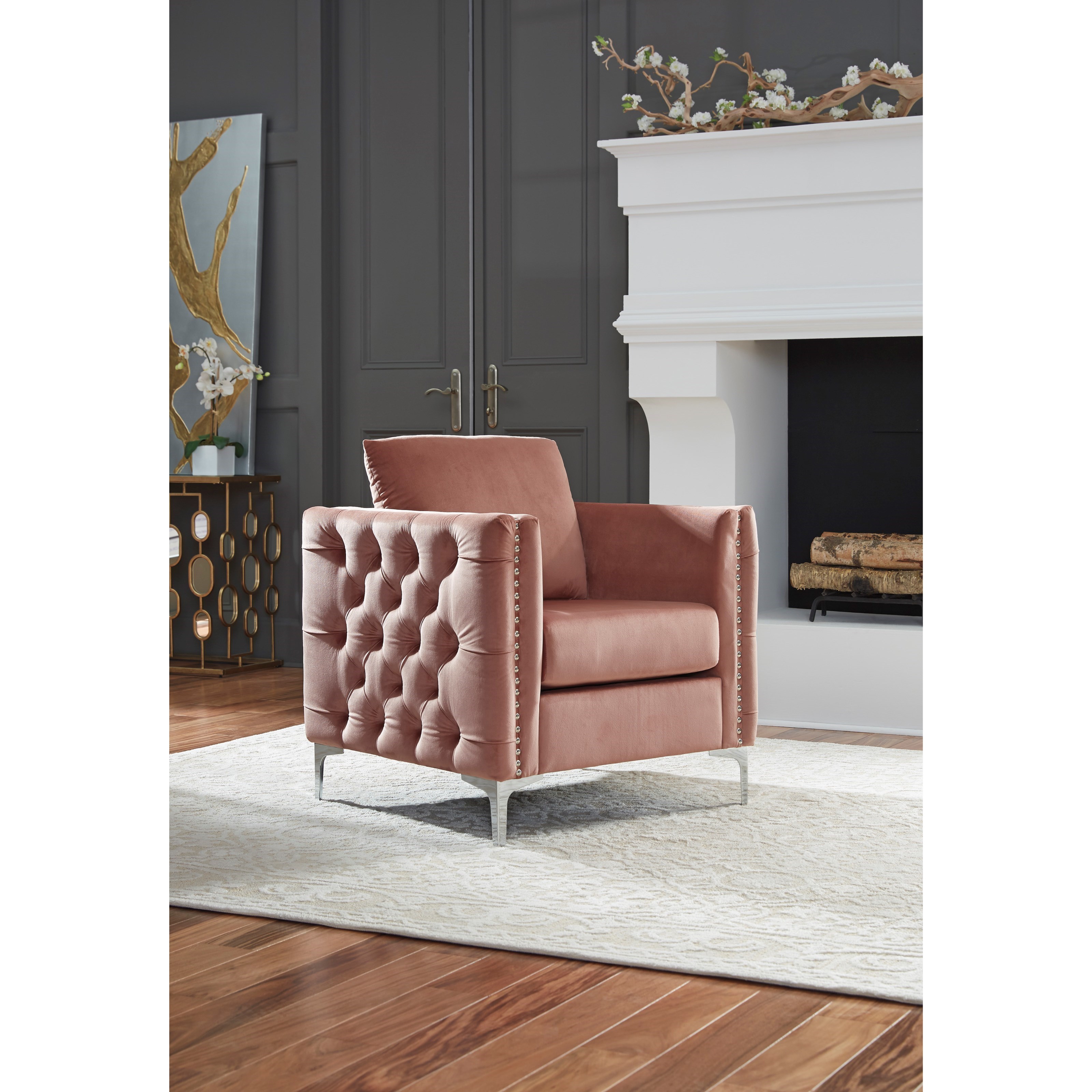 Signature Design by Ashley Lizmont Glam Blush Pink Velvet Accent Chair