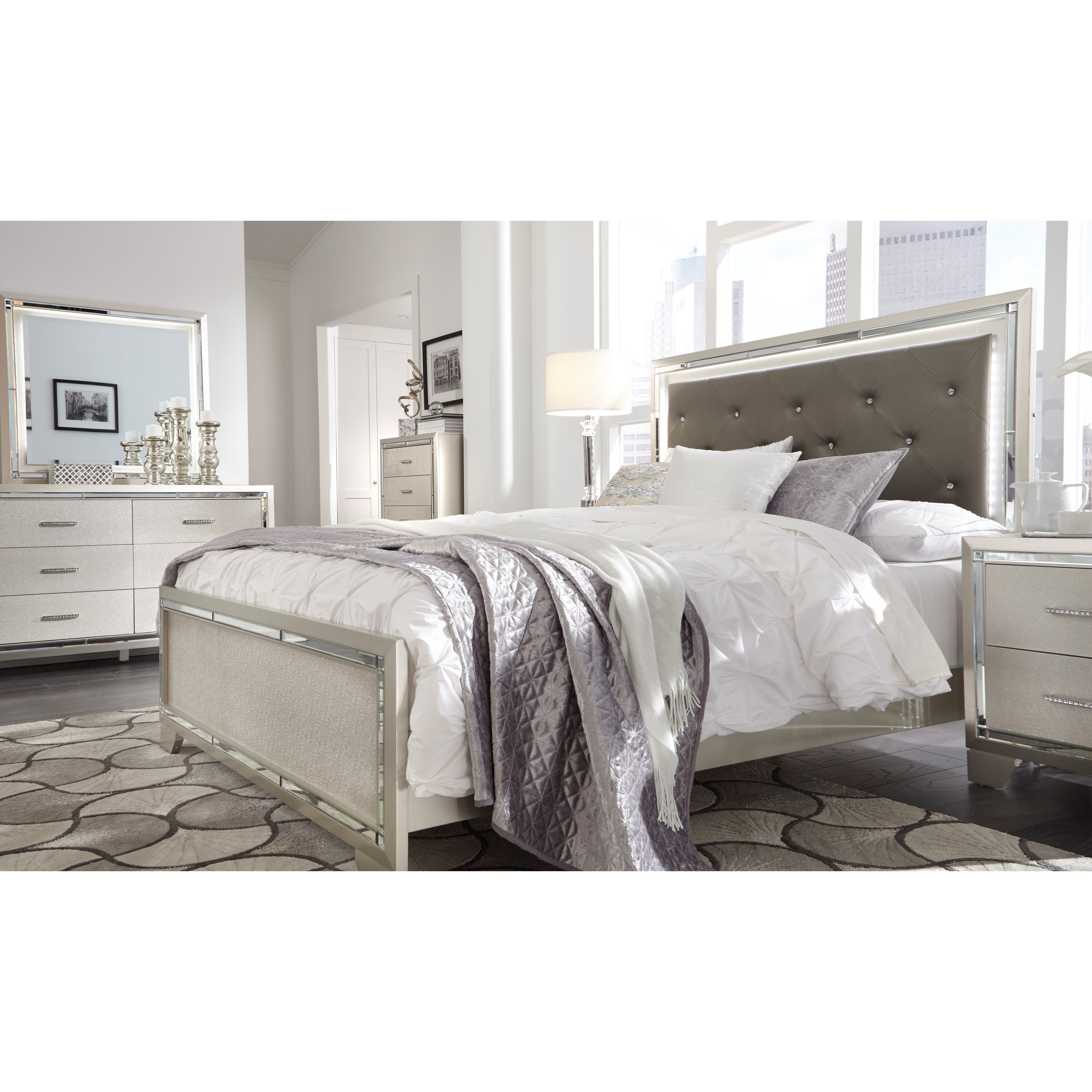Signature Design by Ashley Lonnix Glam Six Drawer Dresser with Mirror