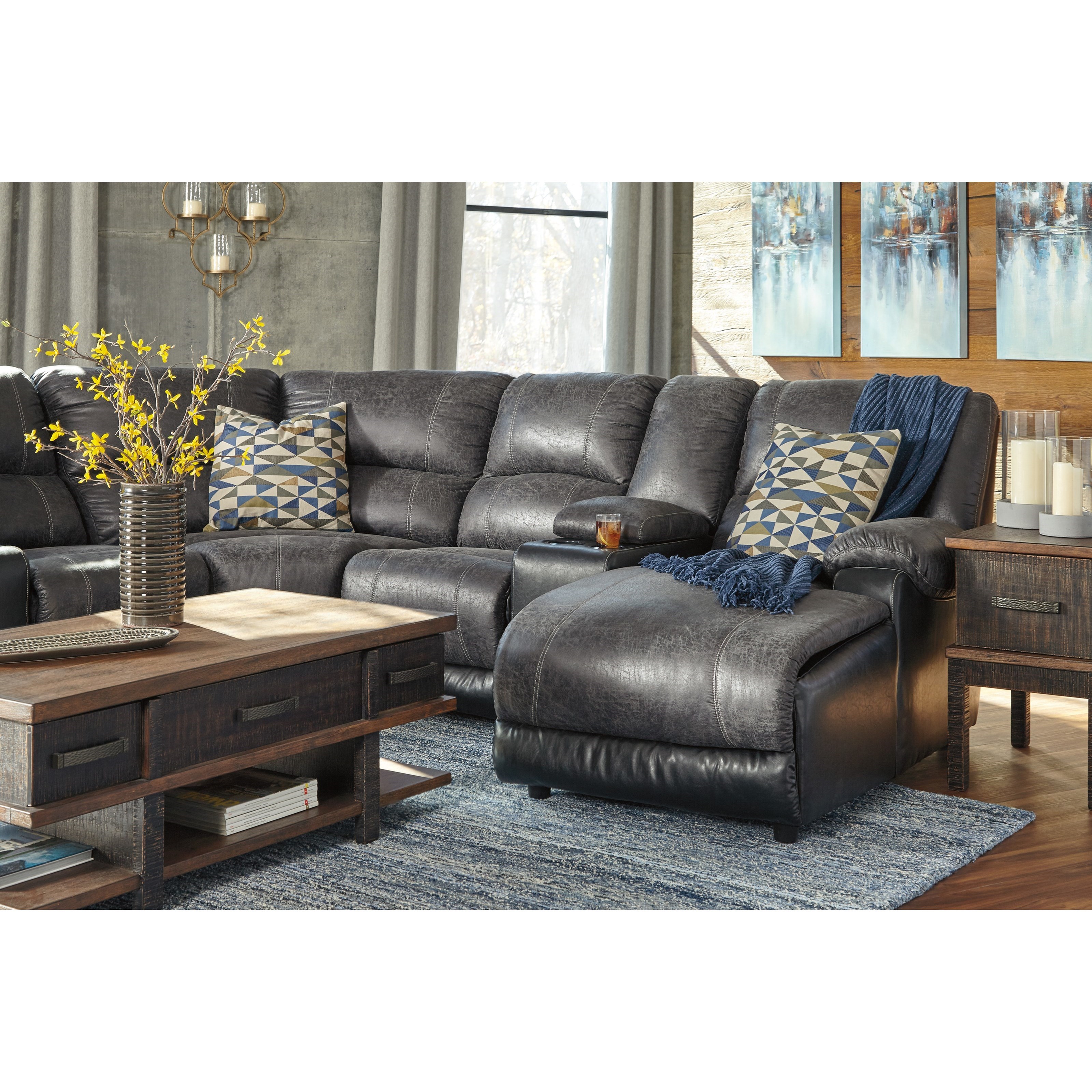 Signature Design by Ashley Nantahala Faux Leather Reclining Sectional