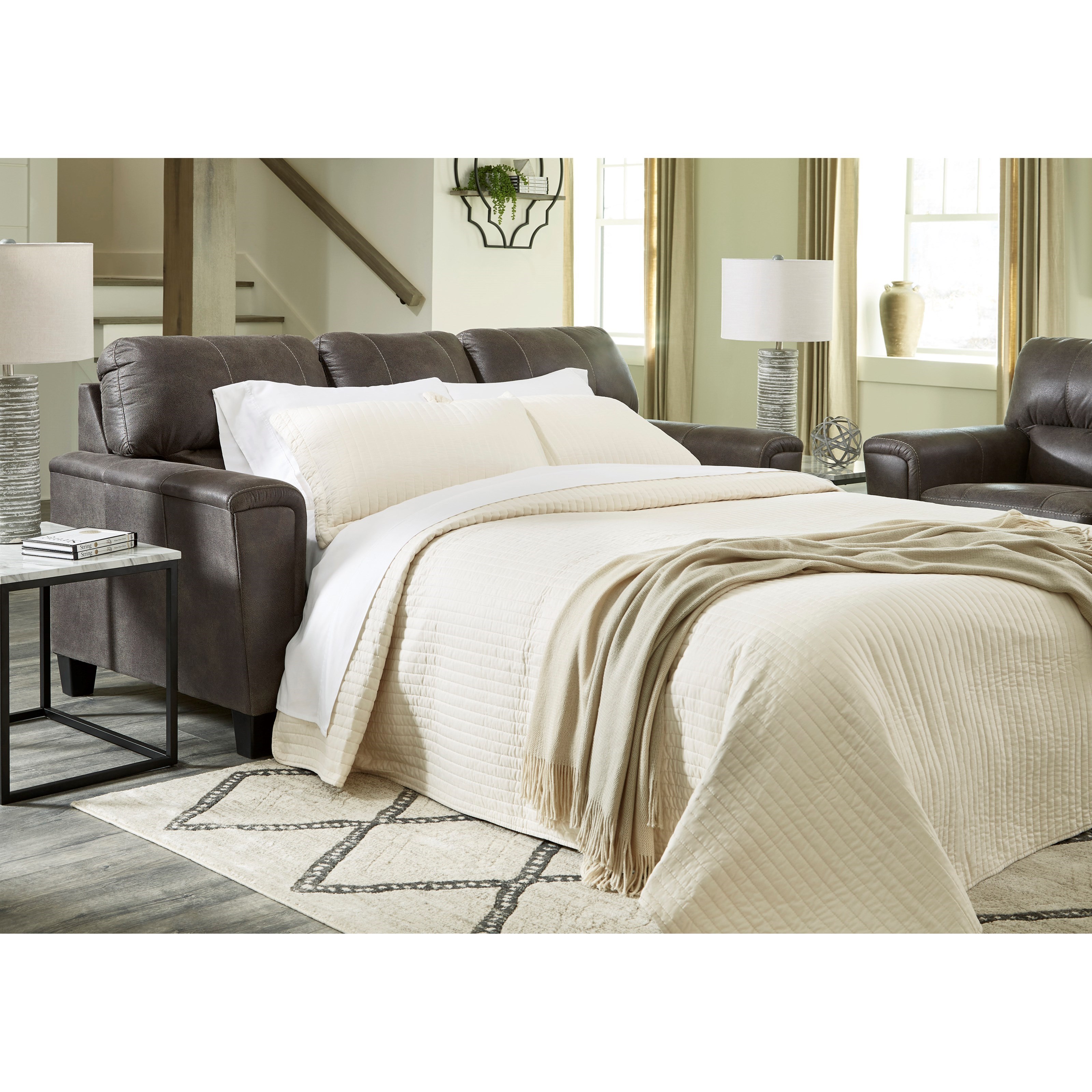 Signature Design by Ashley Navi Faux Leather Queen Sofa Sleeper Royal