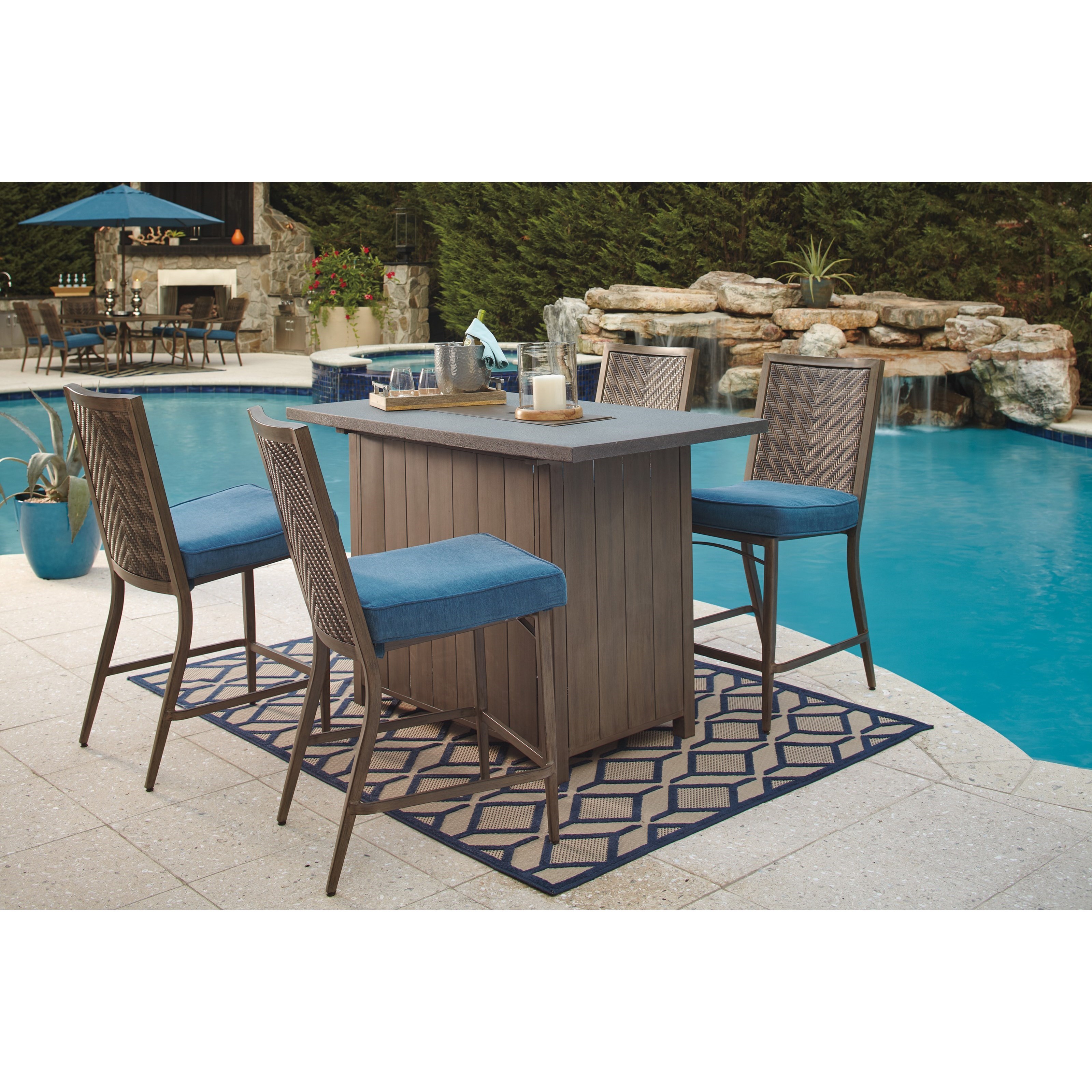 Ashley (Signature Design) Partanna 5Piece Bar Table with Fire Pit Set