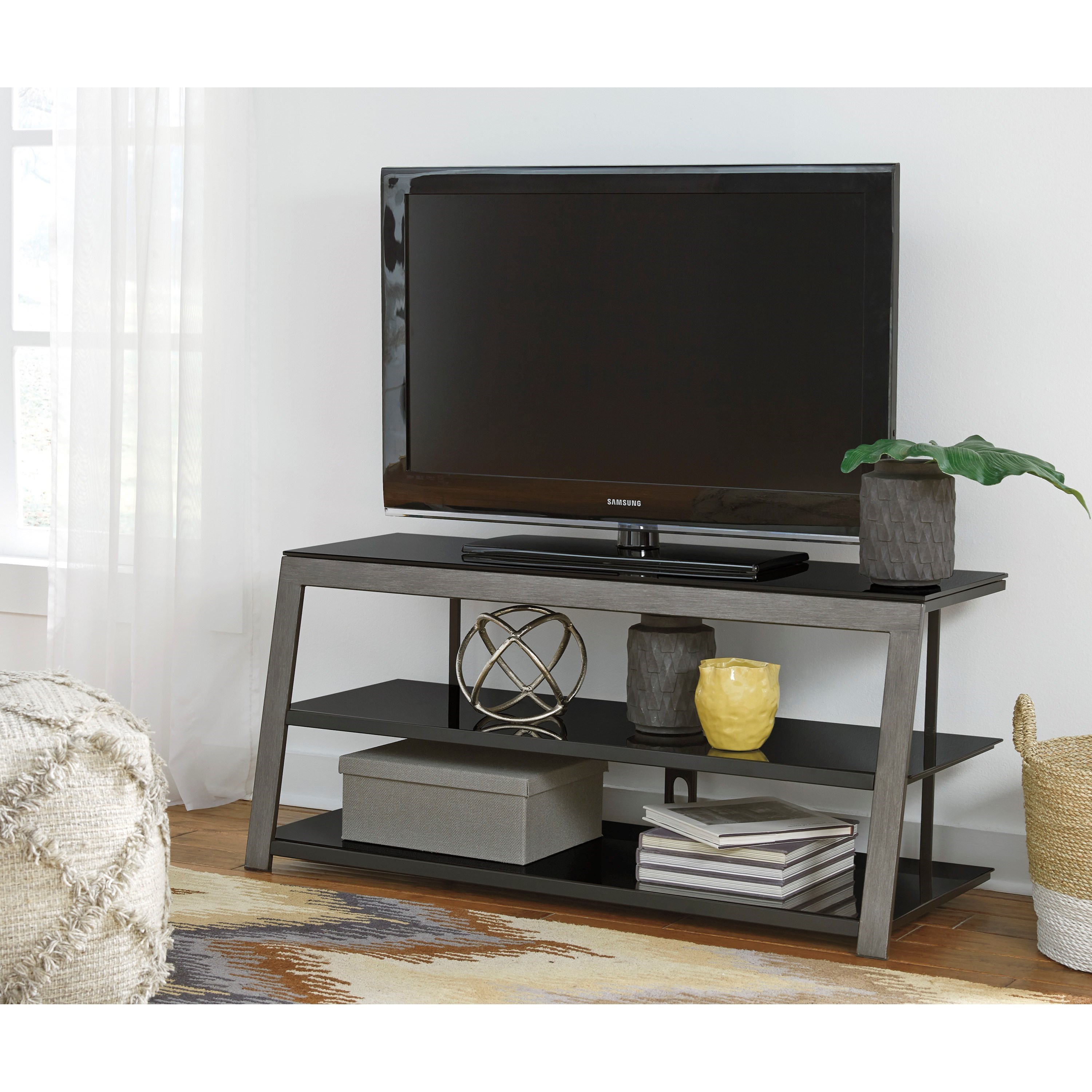 Ashley Signature Design Rollynx W32610 Contemporary Metal/Glass TV Stand Dunk & Bright