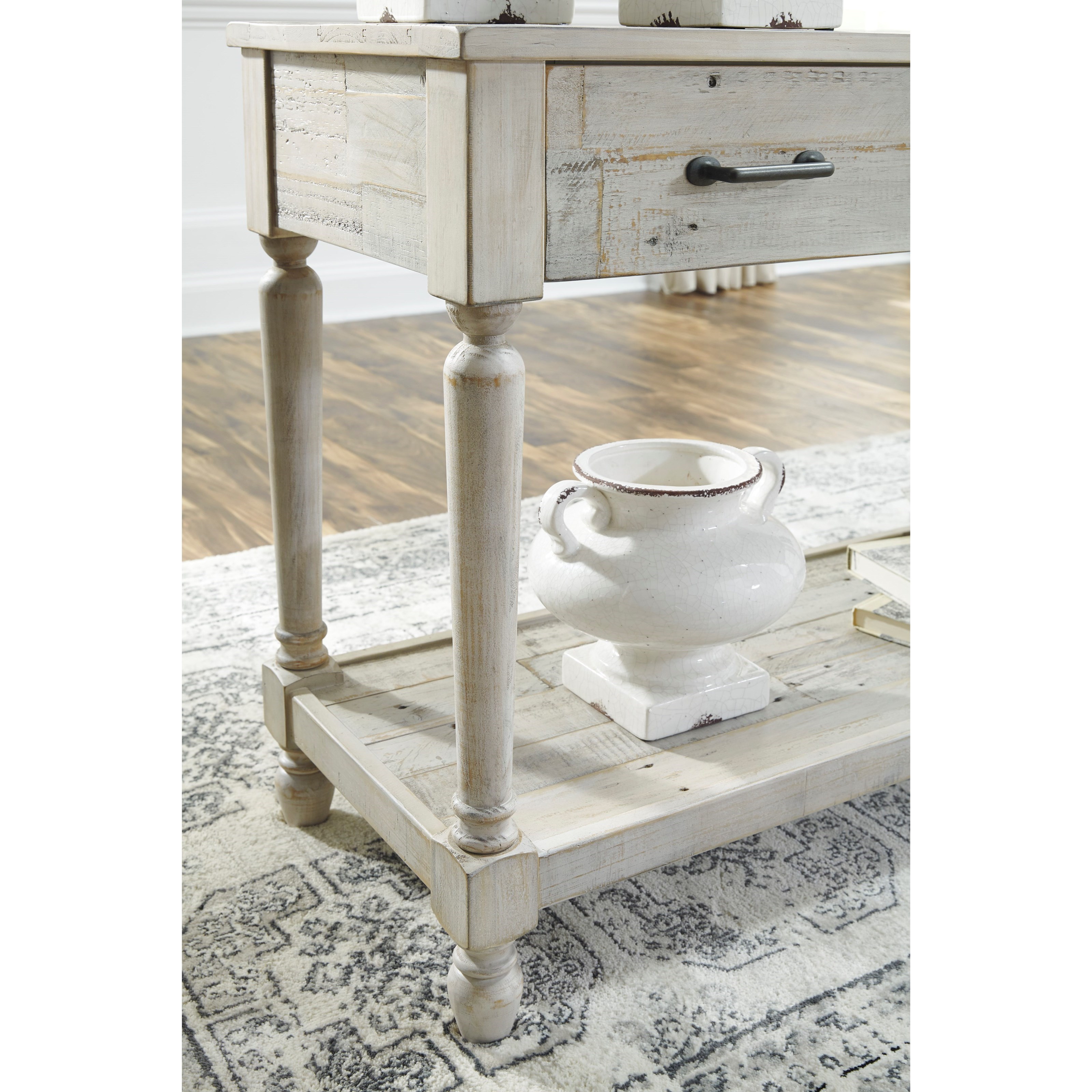 Signature Design by Ashley Shawnalore Solid Wood Sofa Table with 3 Drawers and 1 Shelf in Rustic
