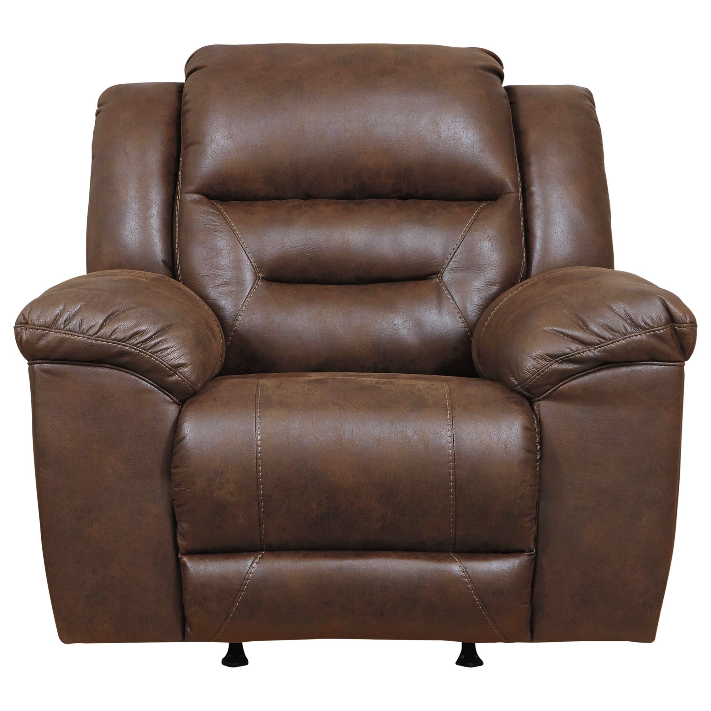 20/mo - Finance Signature Design By Ashley Stoneland Faux Leather Manual Pull Tab Rocker Recliner Dark Brown
