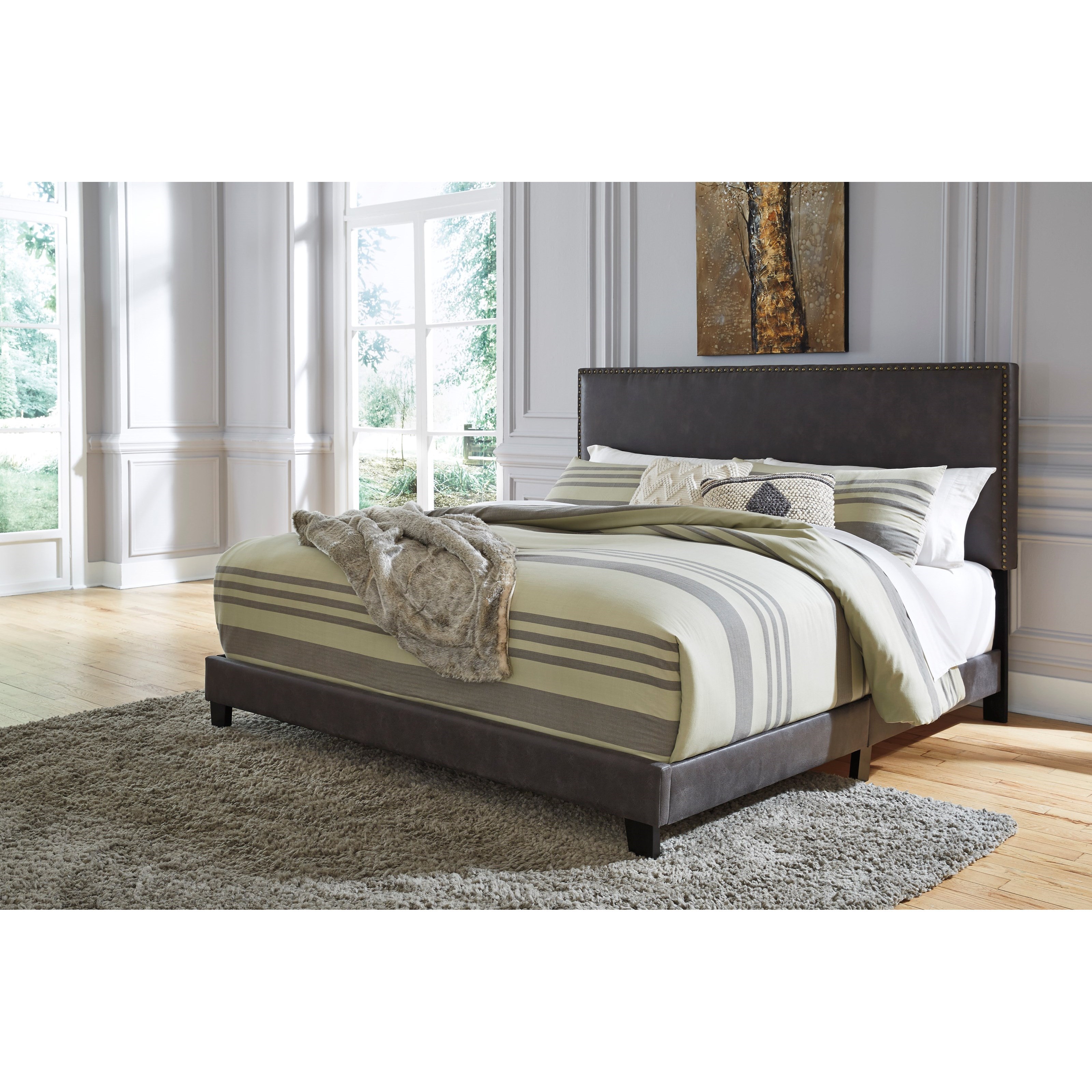 Signature Design by Ashley Vintasso Queen Upholstered Bed in Grayish Brown Faux Leather Find