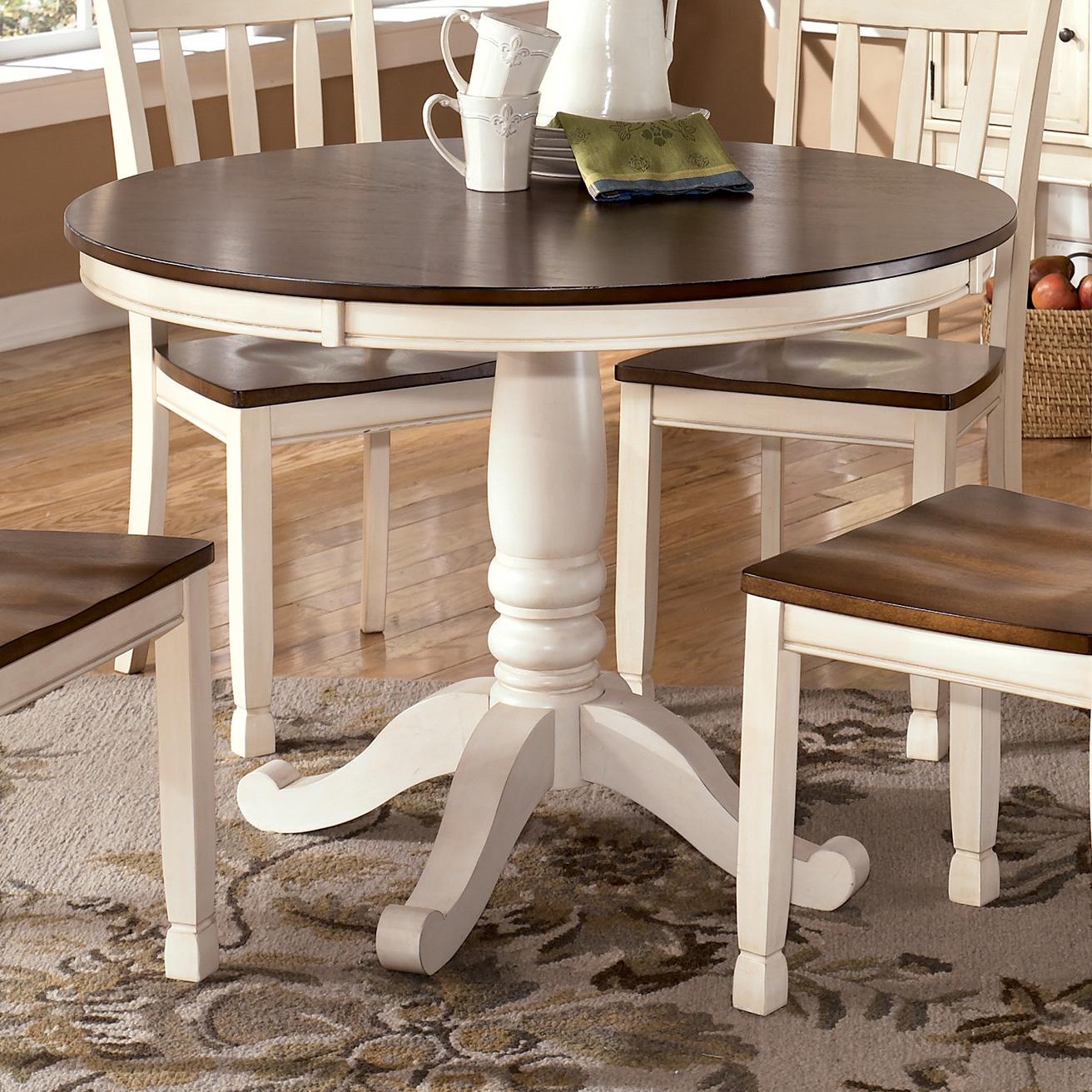 Signature Design by Ashley Whitesburg TwoTone Round Table with Pedestal Base  Del Sol 